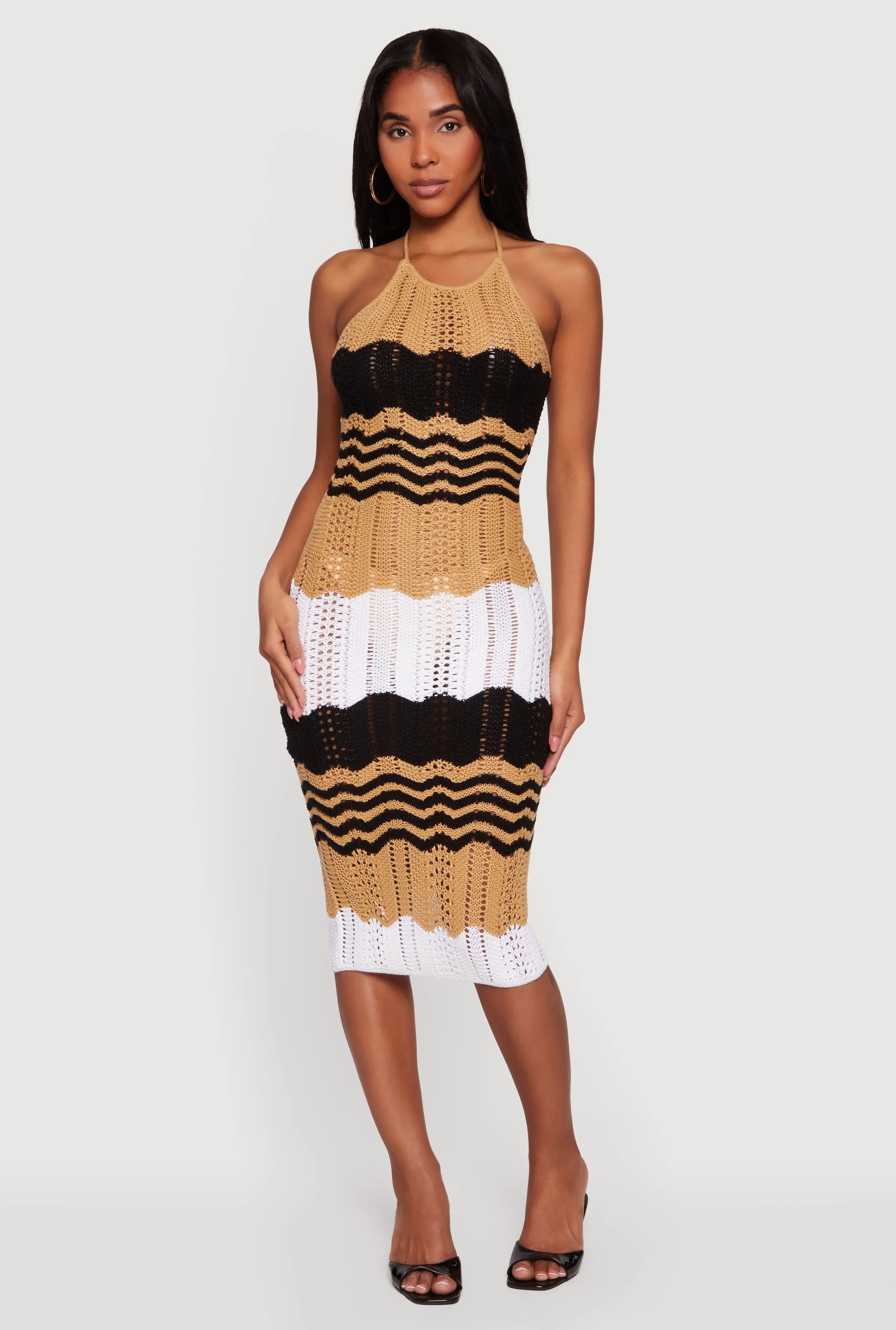 Chevron Stripe Crochet Halter Midi Dress sold by Rainbow product image thumbnail 3