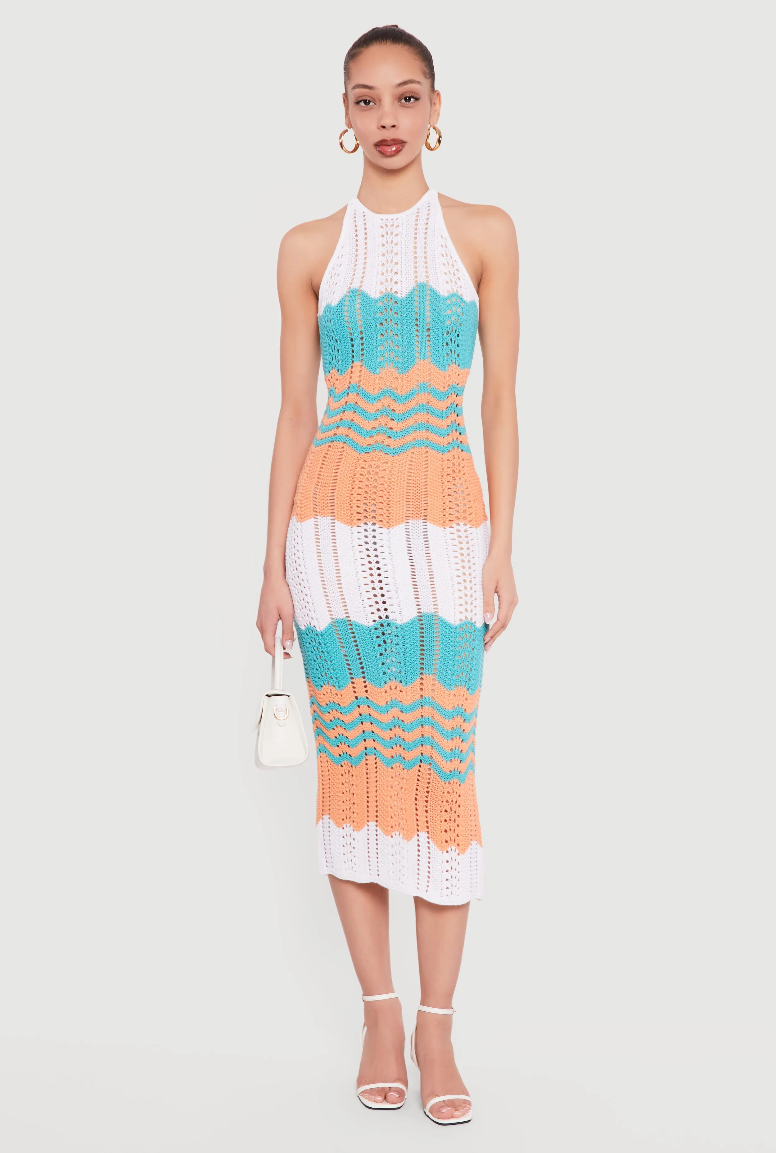 Chevron Stripe Crochet Halter Midi Dress sold by Rainbow