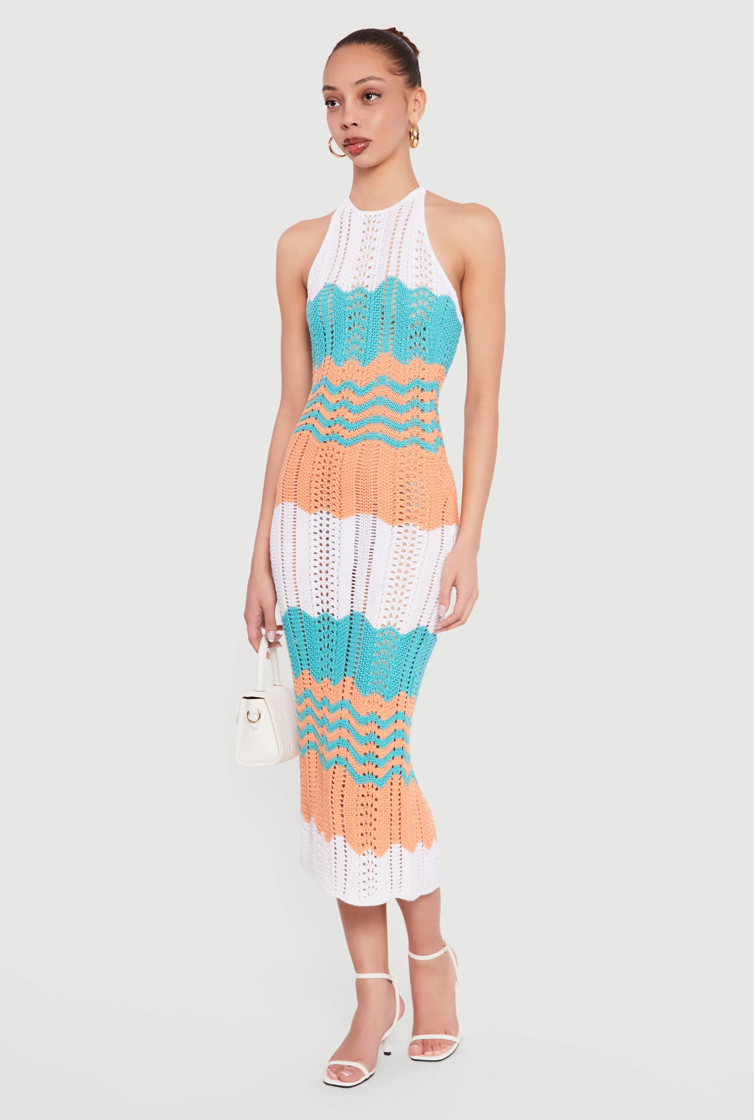 Chevron Stripe Crochet Halter Midi Dress sold by Rainbow product image thumbnail 2