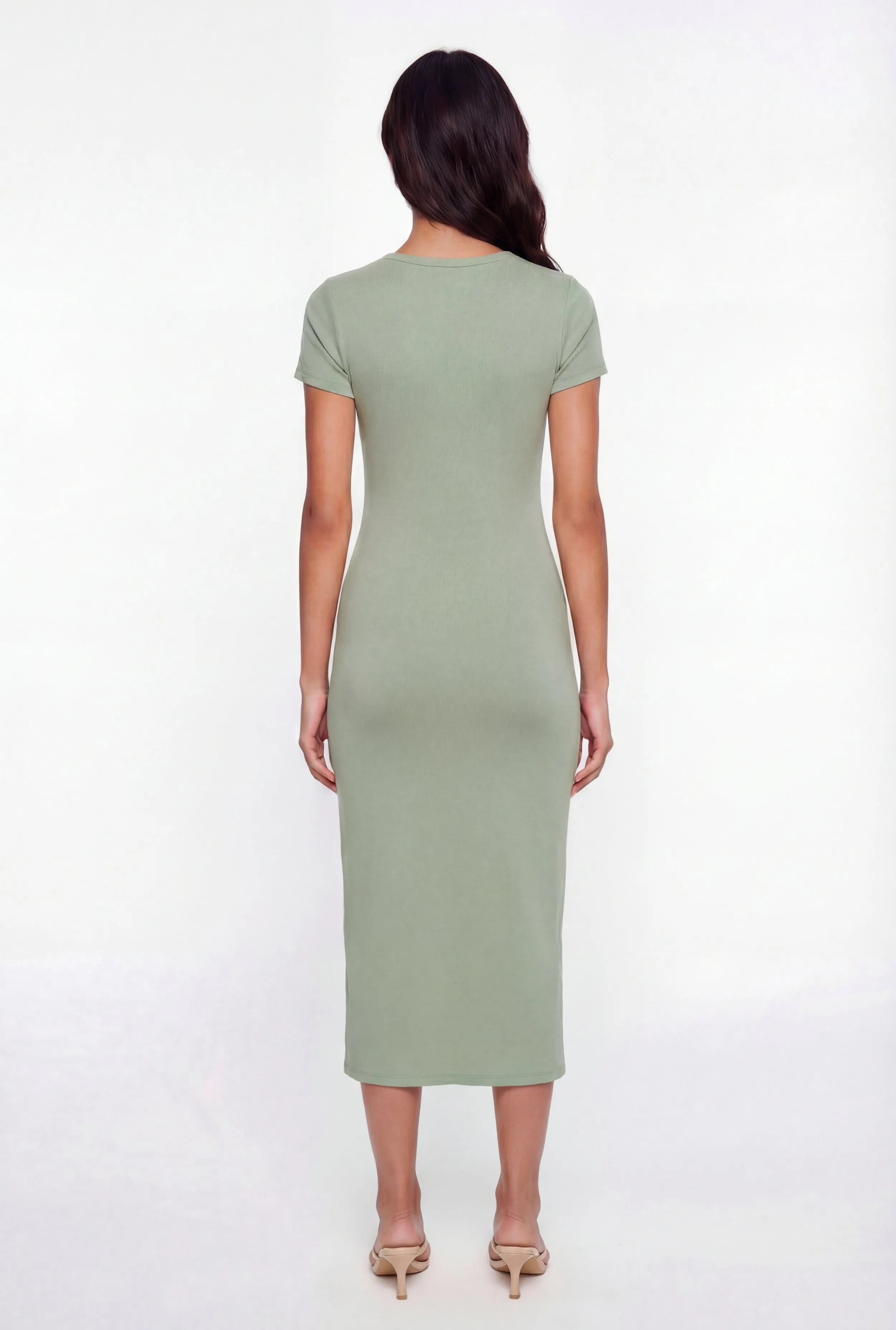 Solid Ruched Drawstring Side Slit Midi Dress sold by Rainbow product image thumbnail 3