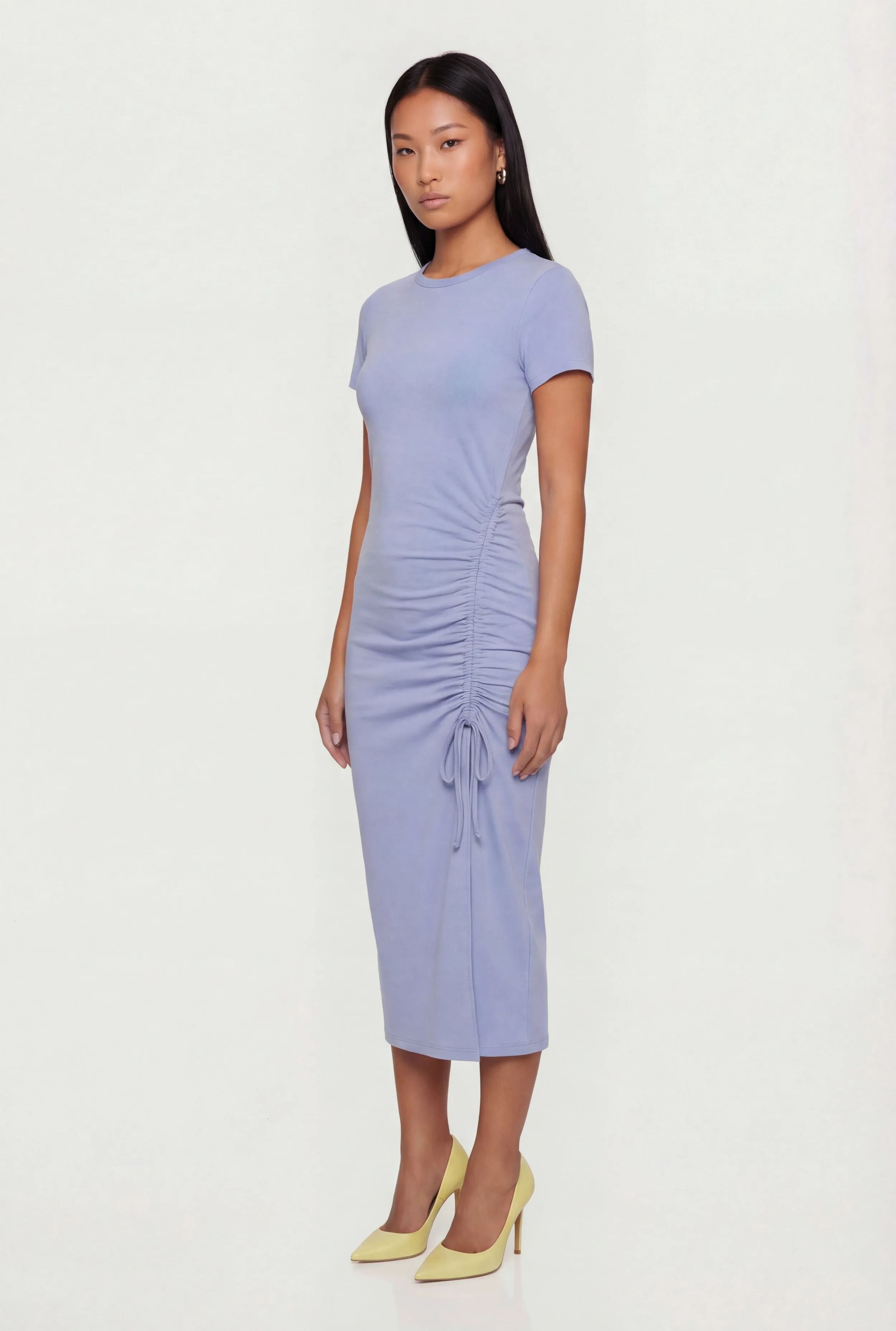 Solid Ruched Drawstring Side Slit Midi Dress sold by Rainbow product image thumbnail 2