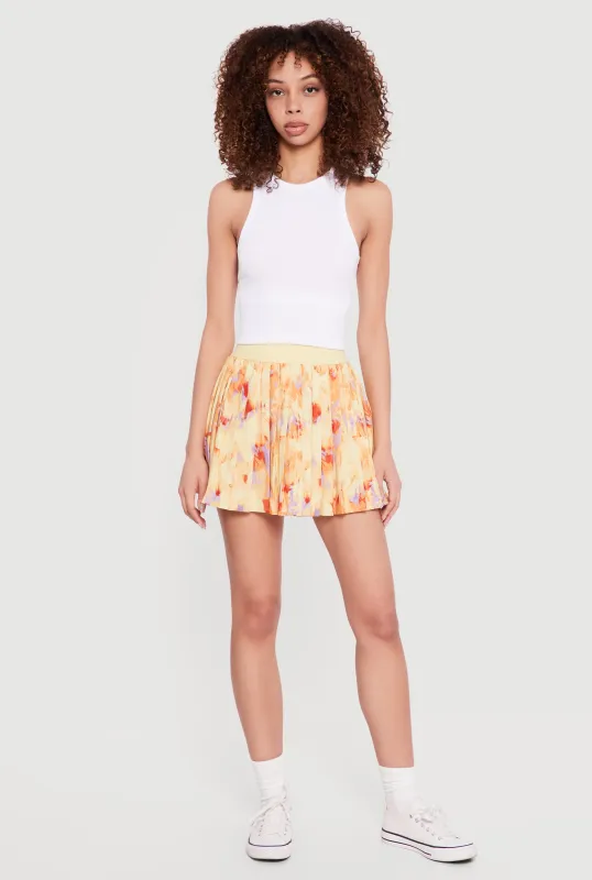 Patterned High Waisted Pleated Skort sold by Rainbow