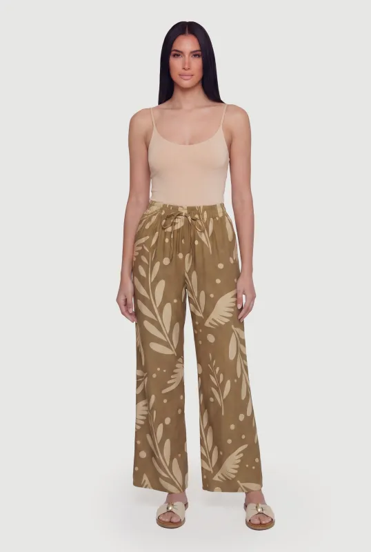 Floral Print Crepe Knit High Waisted Pull On Pants made by Rainbow