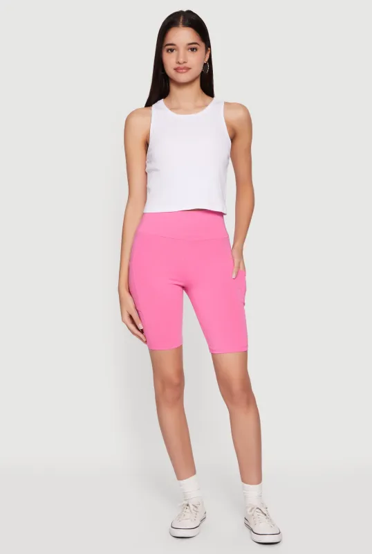 High Waisted Bike Shorts with Cell Phone Pockets sold by Rainbow