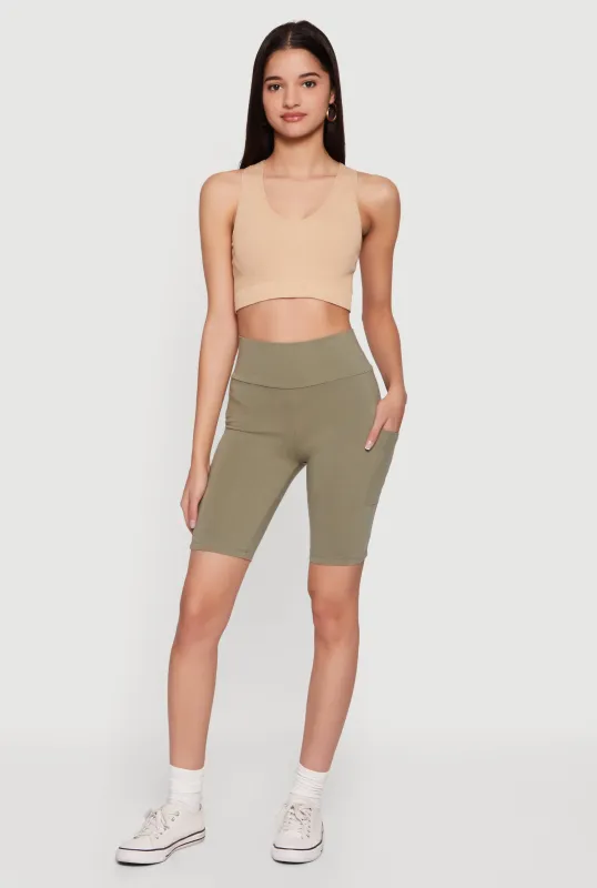 High Waisted Bike Shorts with Cell Phone Pockets sold by Rainbow