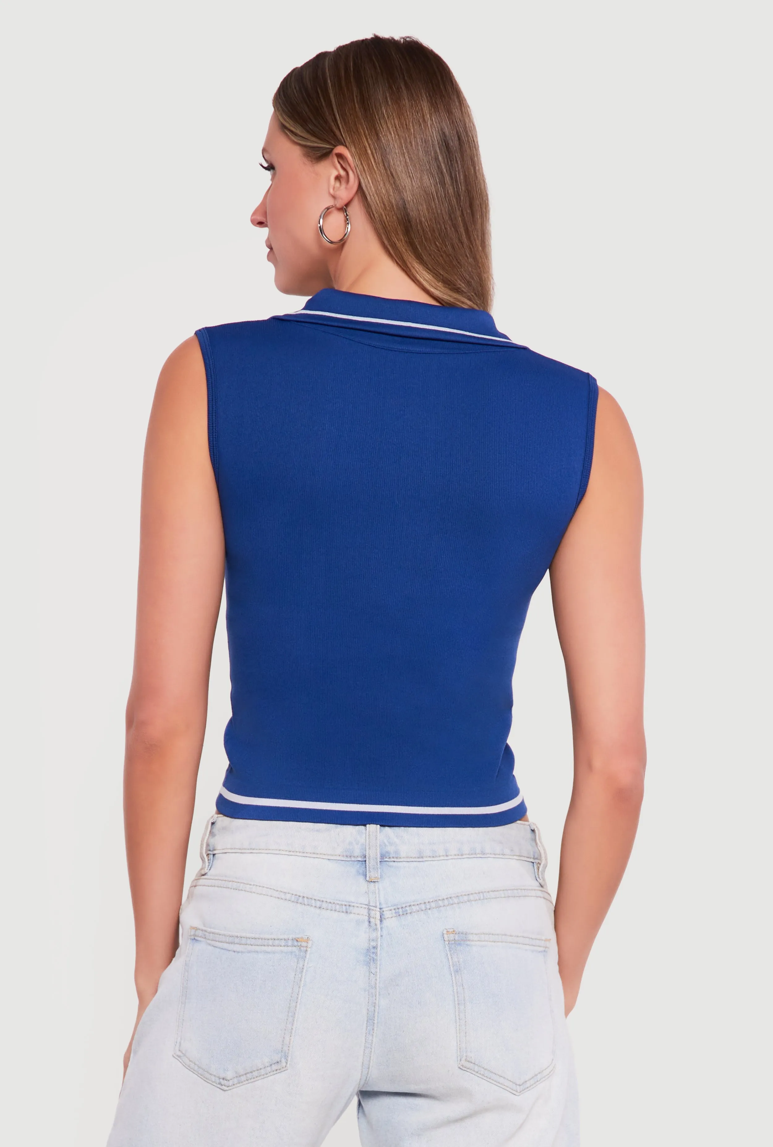 Seamless Rib Knit Sleeveless Polo Crop Top sold by Rainbow product image thumbnail 5