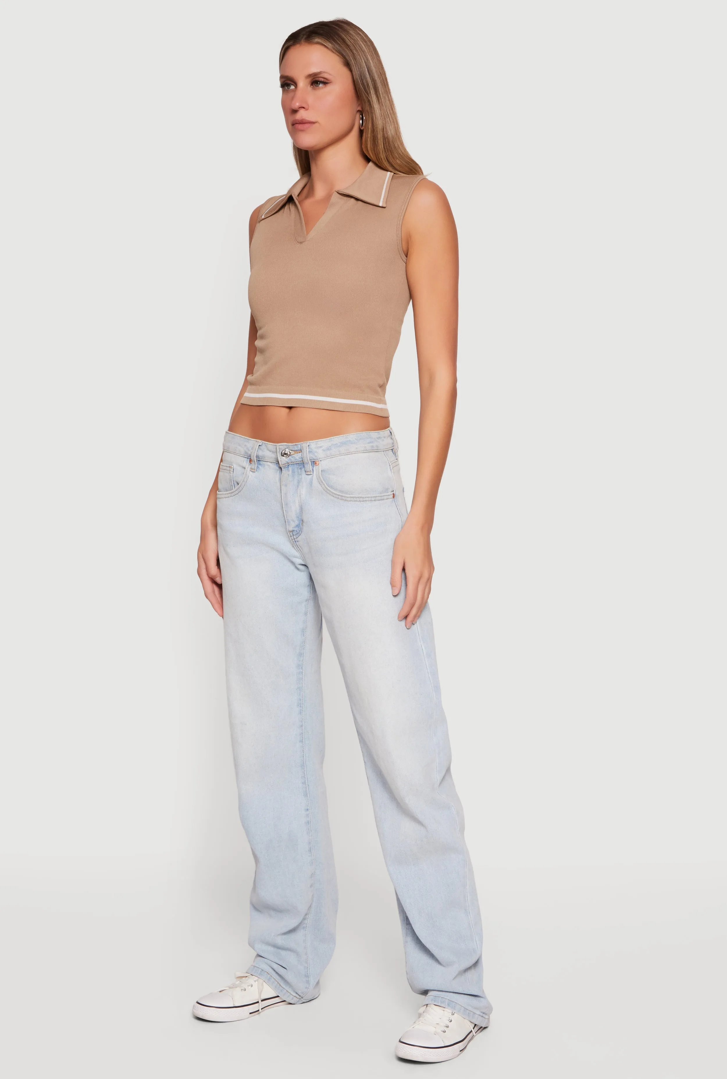 Seamless Rib Knit Sleeveless Polo Crop Top sold by Rainbow product image thumbnail 3