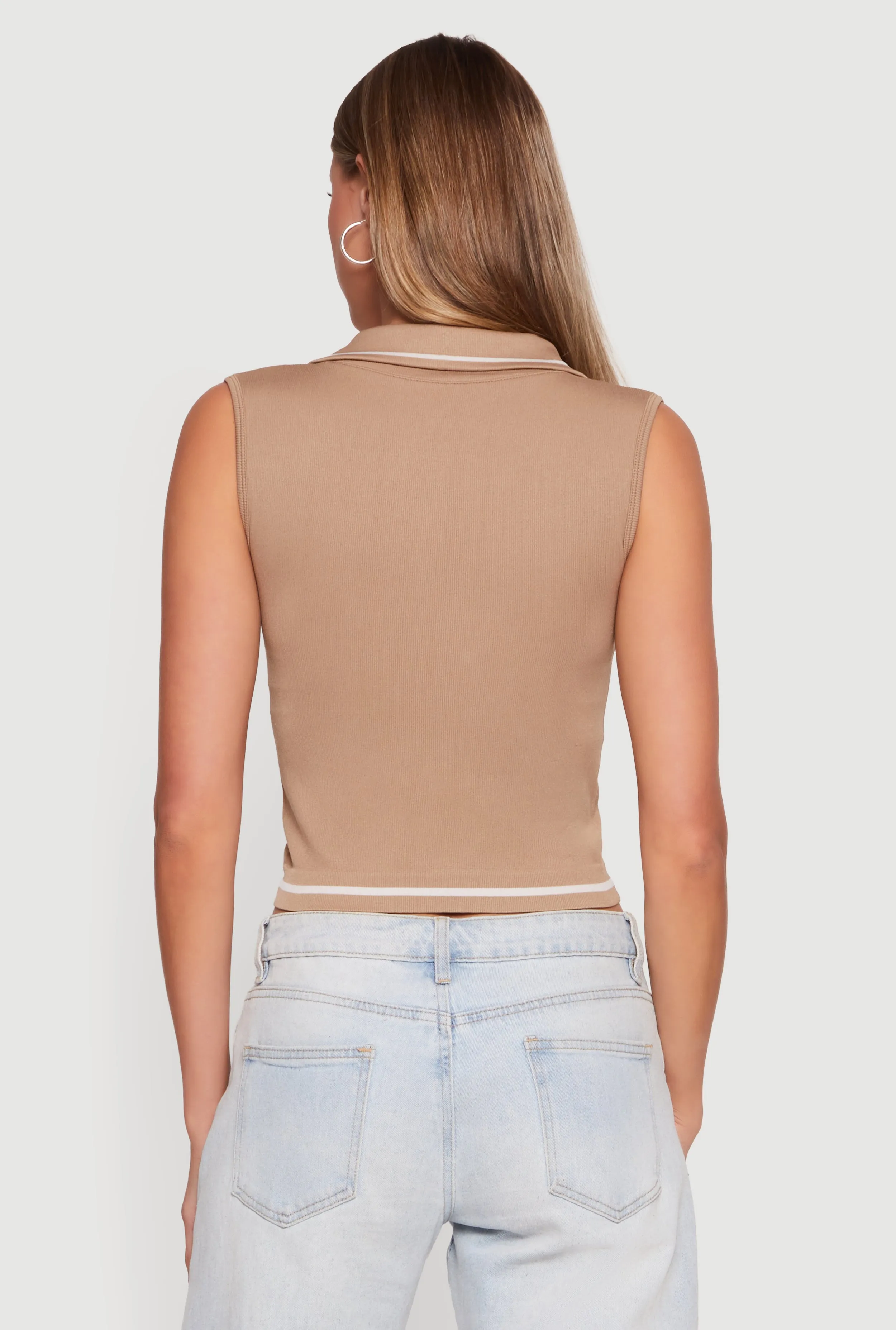 Seamless Rib Knit Sleeveless Polo Crop Top sold by Rainbow product image thumbnail 5