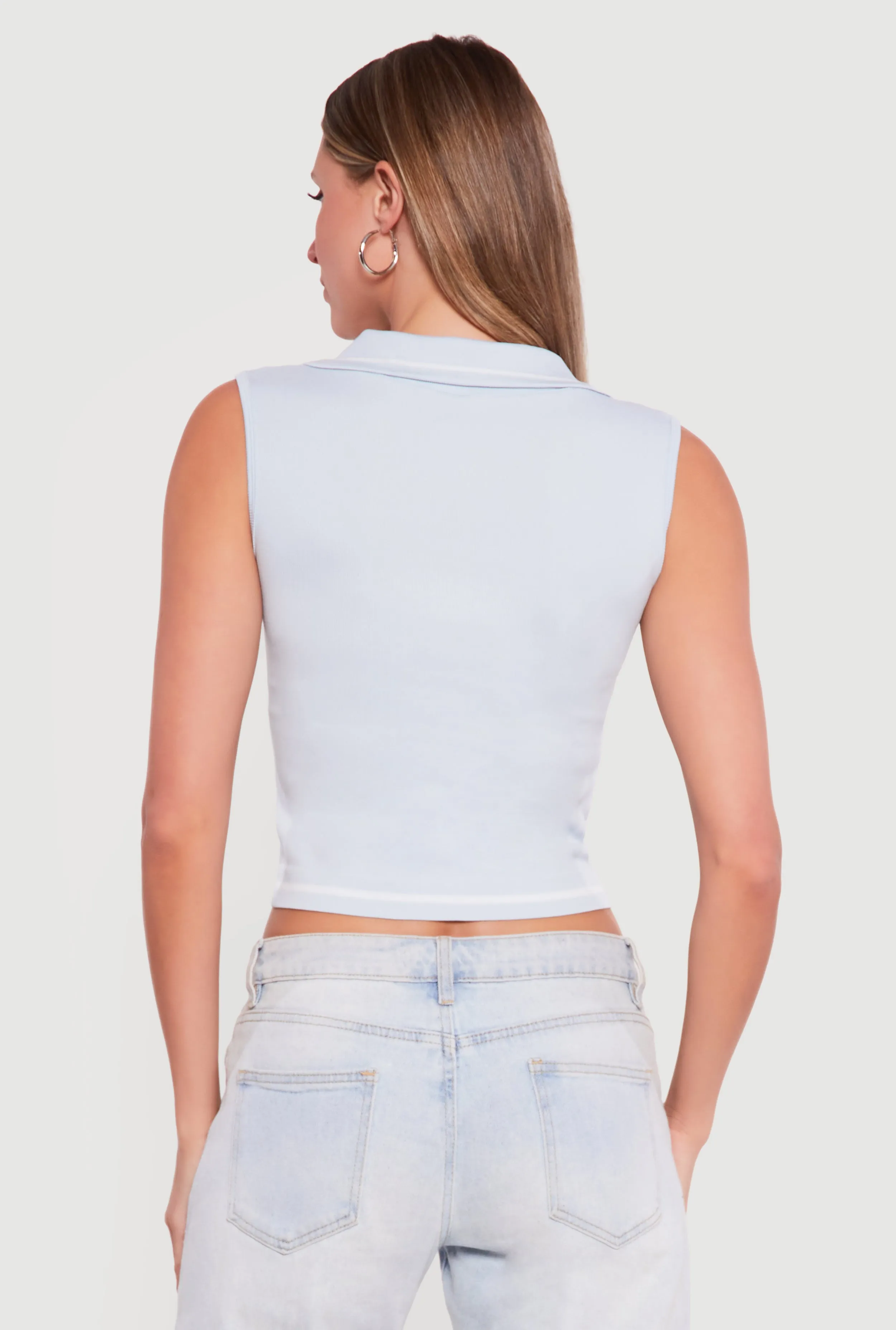 Seamless Rib Knit Sleeveless Polo Crop Top sold by Rainbow product image thumbnail 5