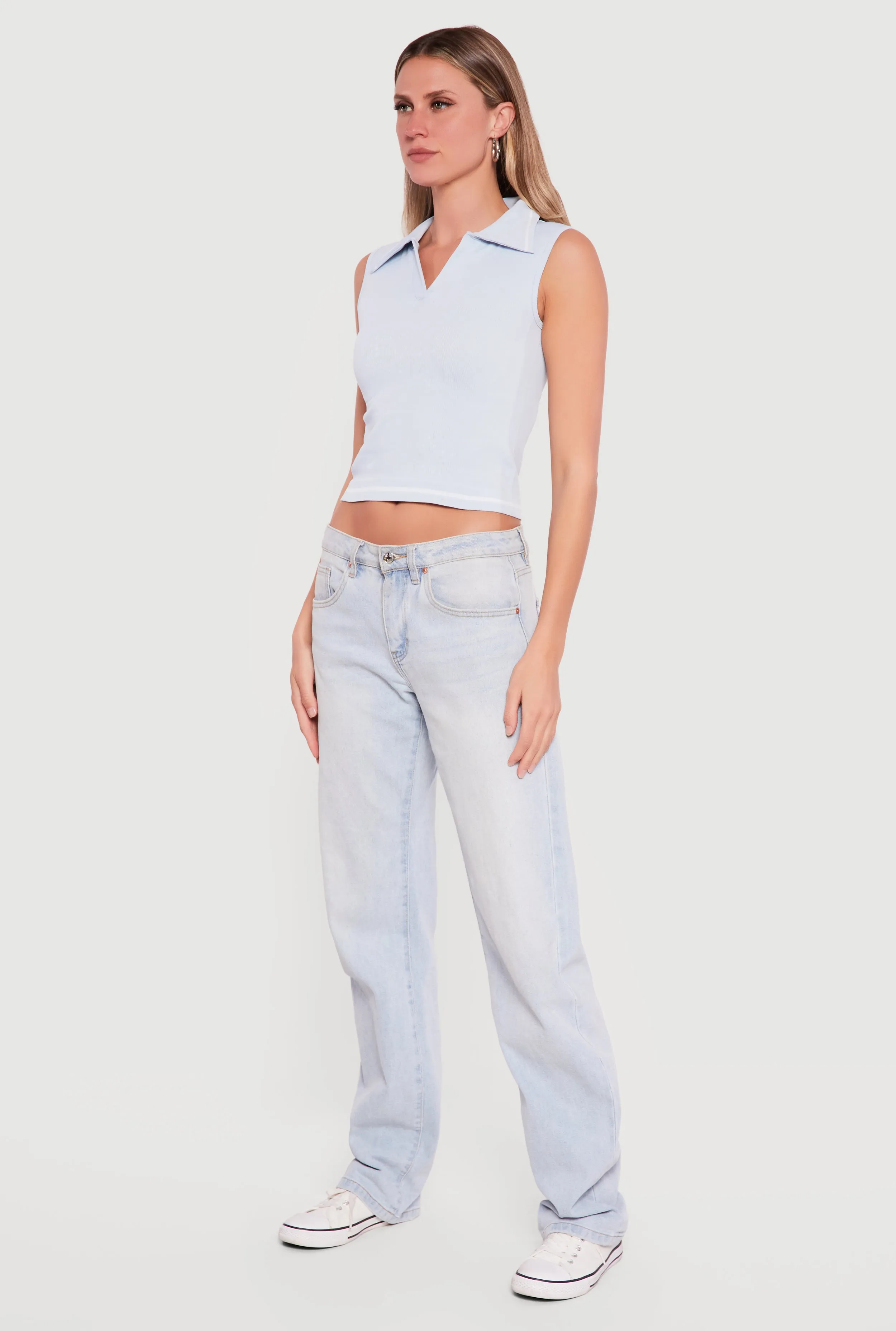 Seamless Rib Knit Sleeveless Polo Crop Top sold by Rainbow product image thumbnail 3