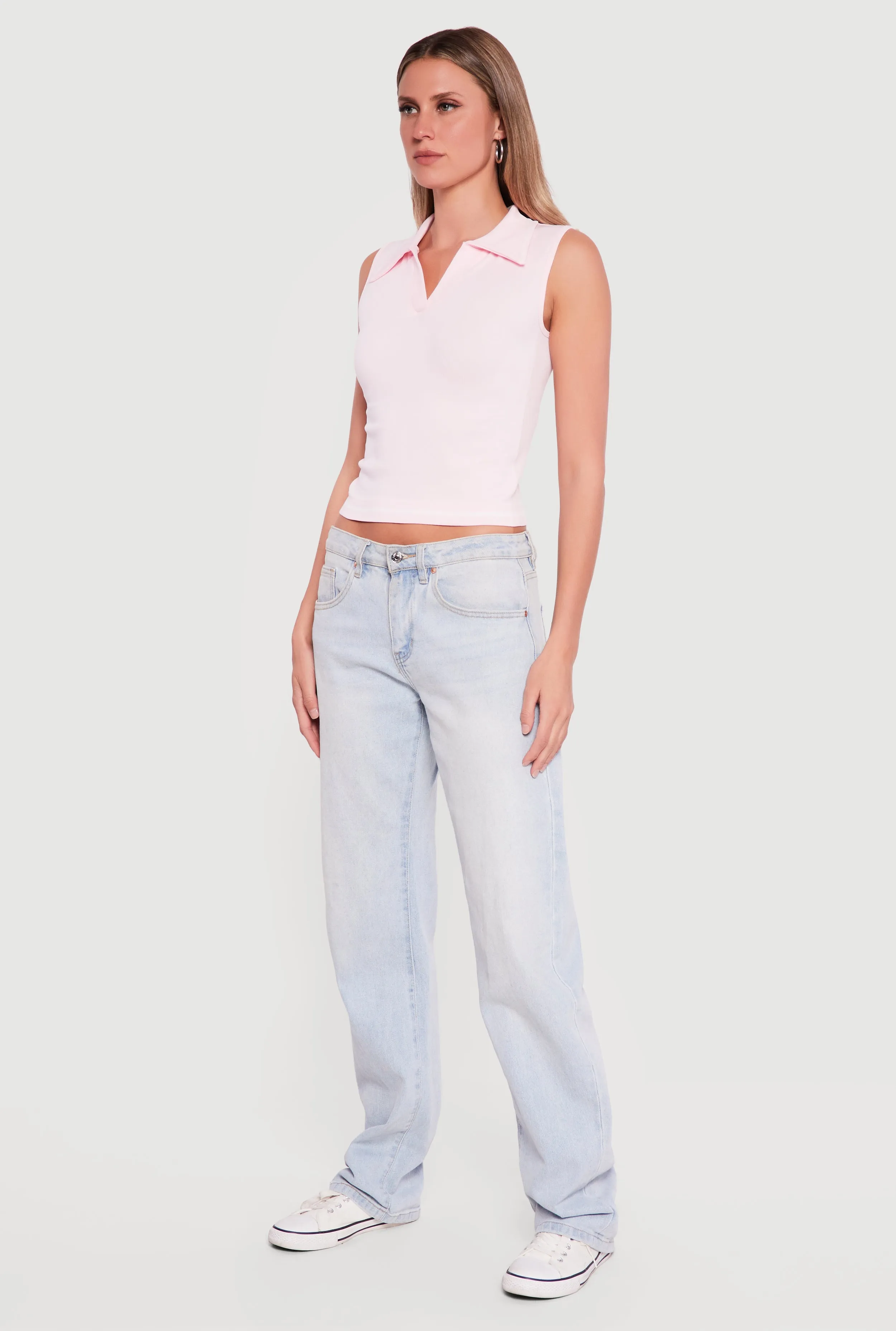 Seamless Rib Knit Sleeveless Polo Crop Top sold by Rainbow product image thumbnail 3