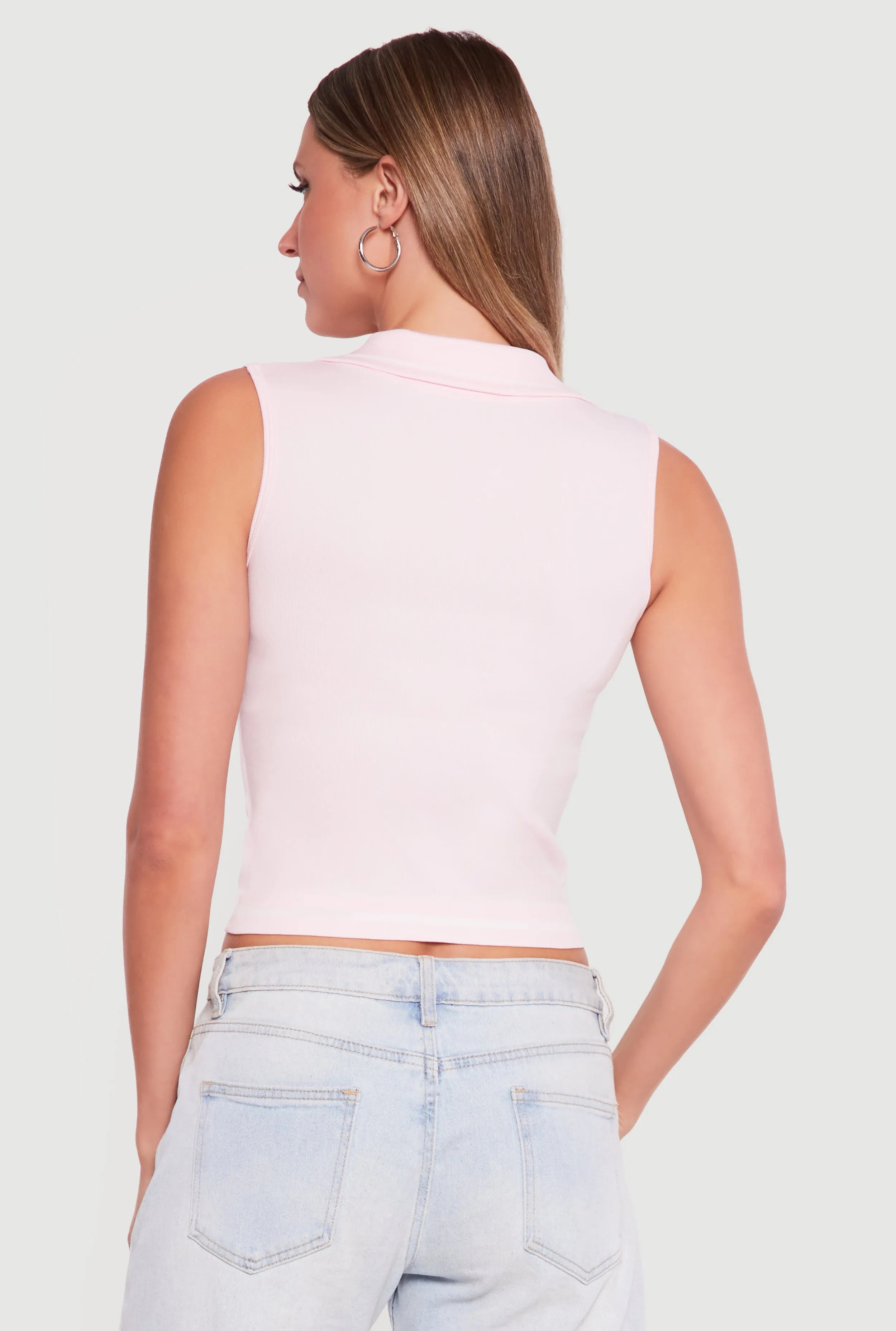 Seamless Rib Knit Sleeveless Polo Crop Top sold by Rainbow product image thumbnail 5