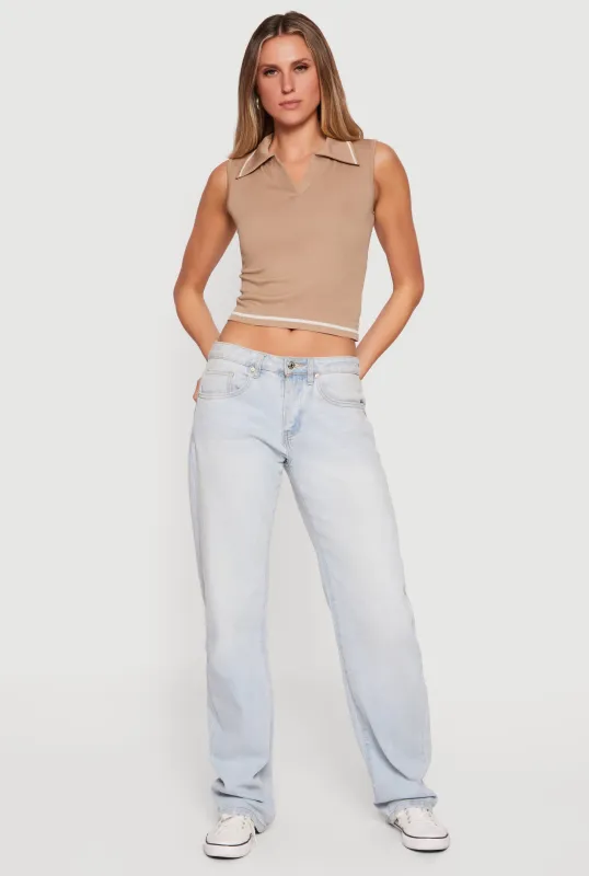 Seamless Rib Knit Sleeveless Polo Crop Top sold by Rainbow