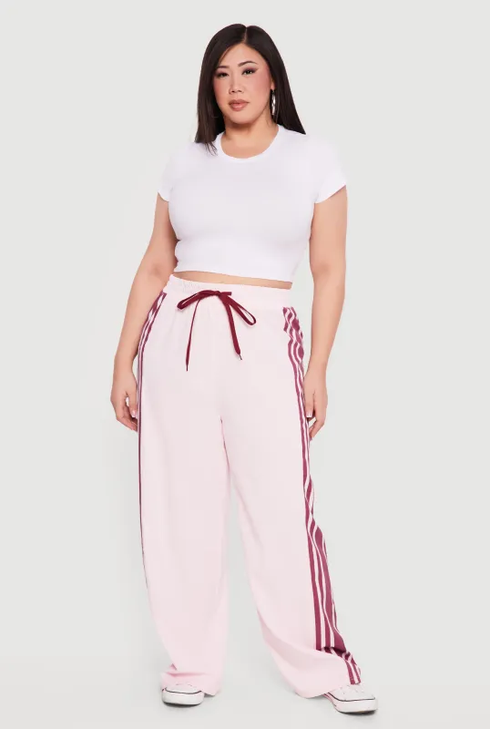 Plus Size Side Stripe Drawstring Waist Track Pants made by Rainbow