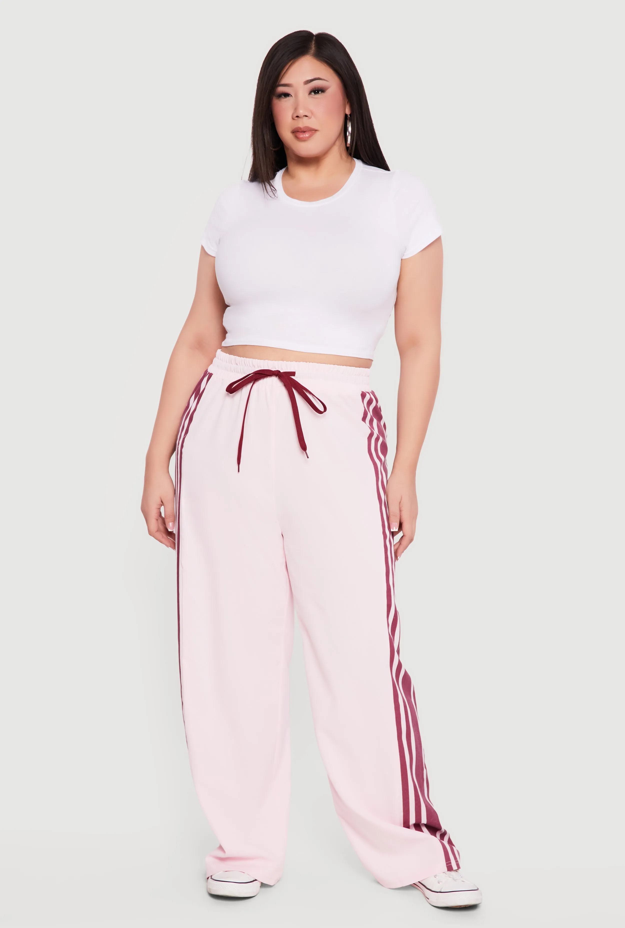 Plus Size Side Stripe Drawstring Waist Track Pants sold by Rainbow