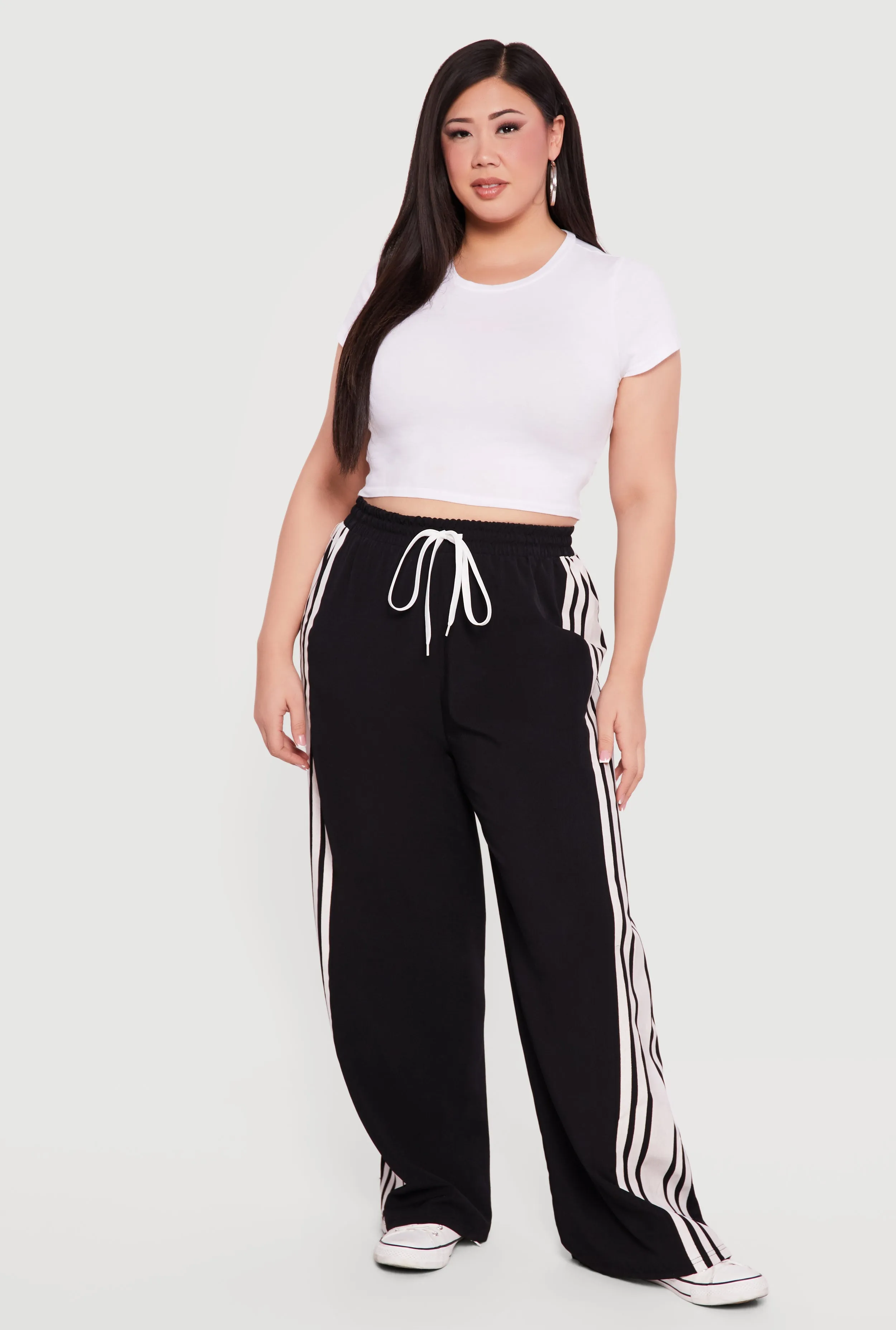 Plus Size Side Stripe Drawstring Waist Track Pants sold by Rainbow