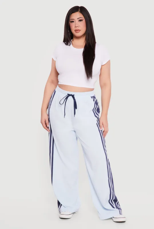 Plus Size Side Stripe Drawstring Waist Track Pants made by Rainbow