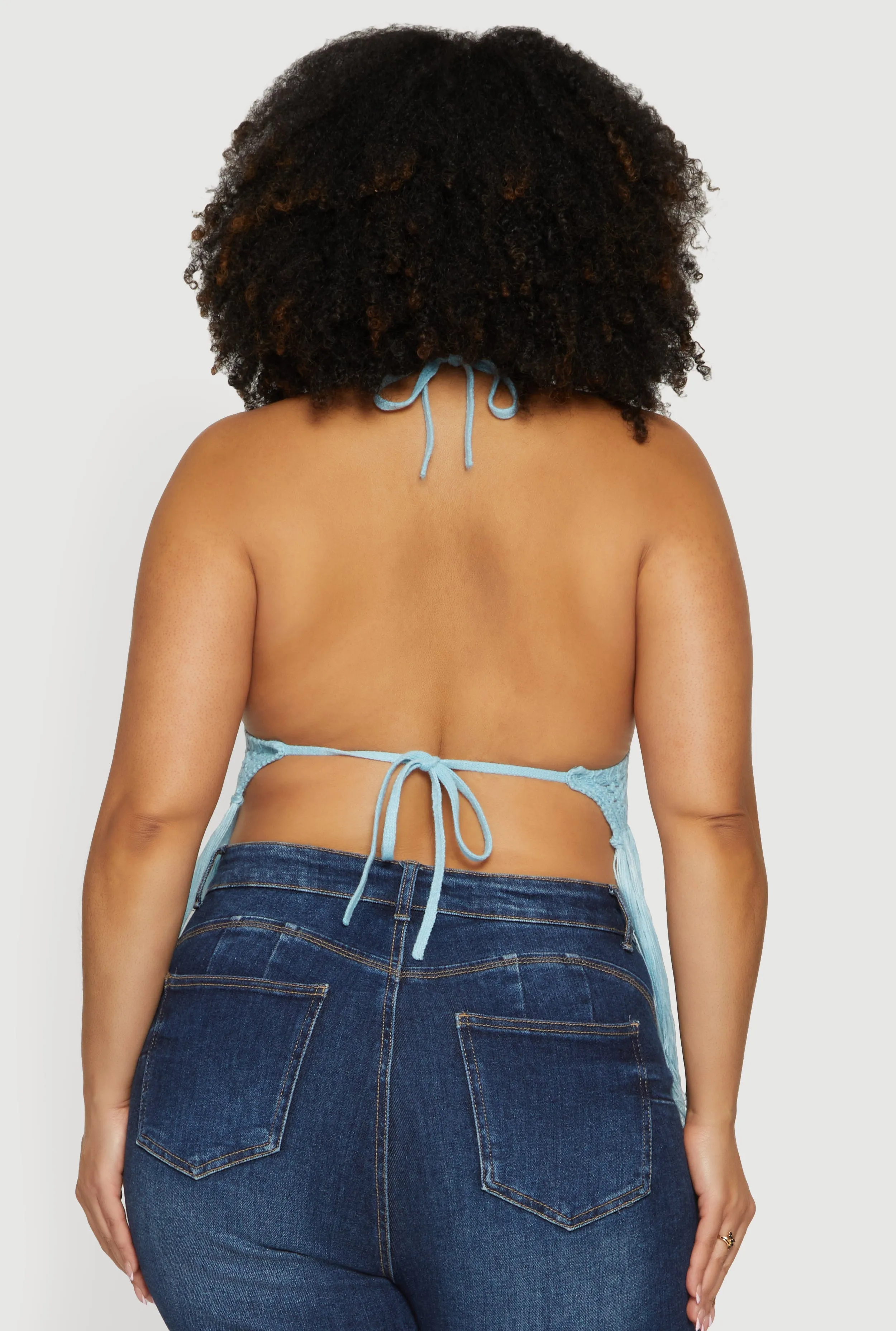 Plus Size Crochet Tie Back Fringe Halter Top sold by Rainbow product image thumbnail 5