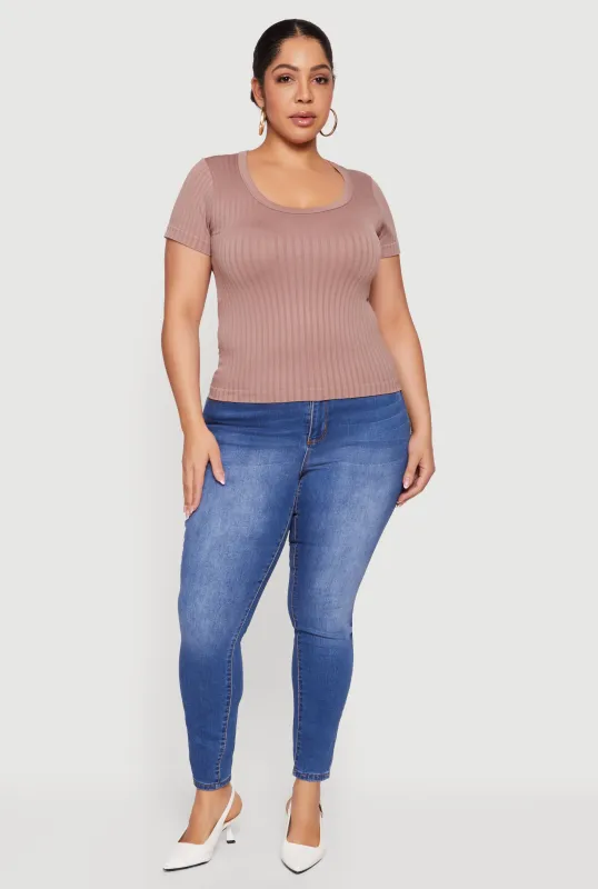 Plus Size Ribbed Knit Scoop Neck Shirt sold by Rainbow
