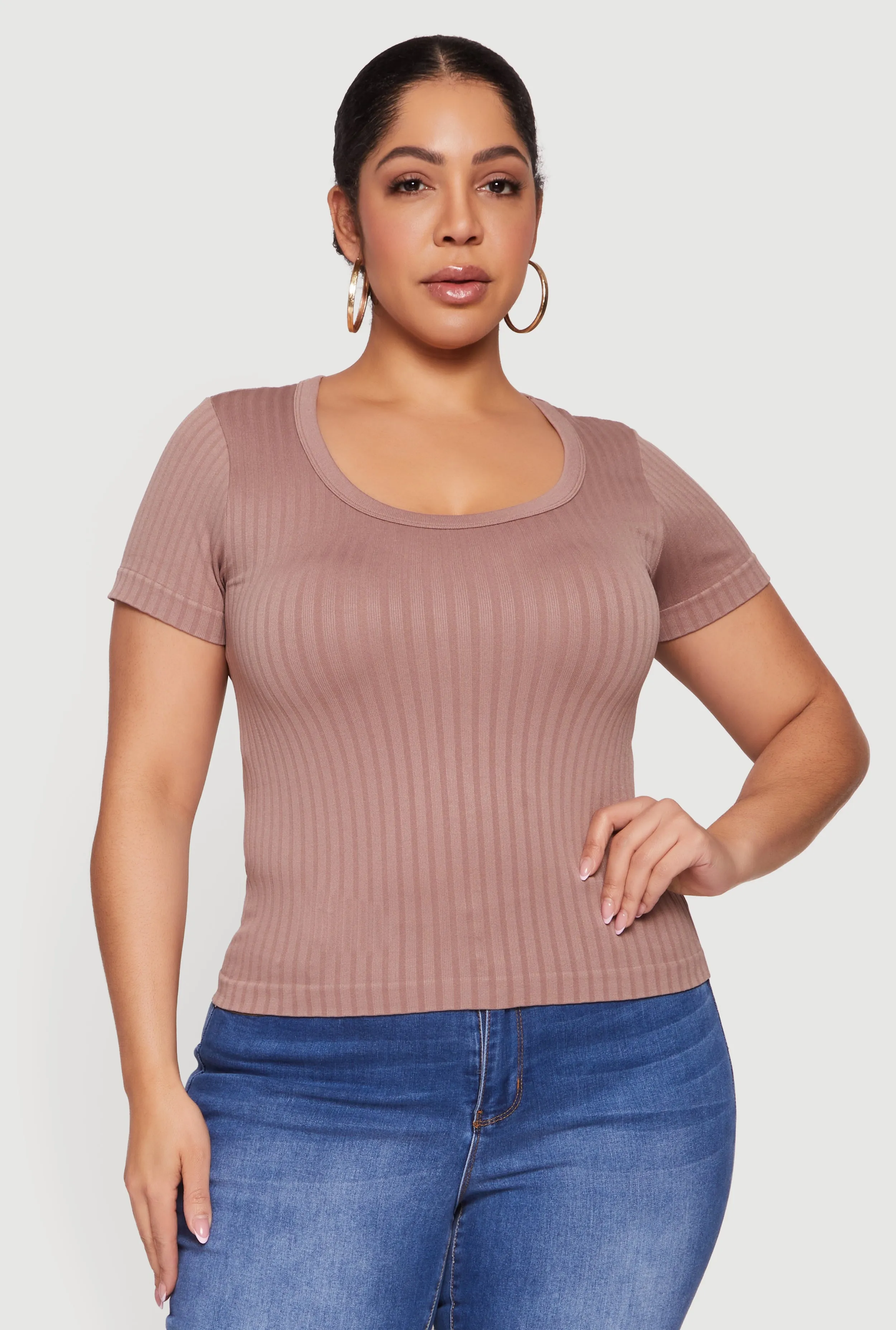 Plus Size Ribbed Knit Scoop Neck Shirt sold by Rainbow product image thumbnail 2