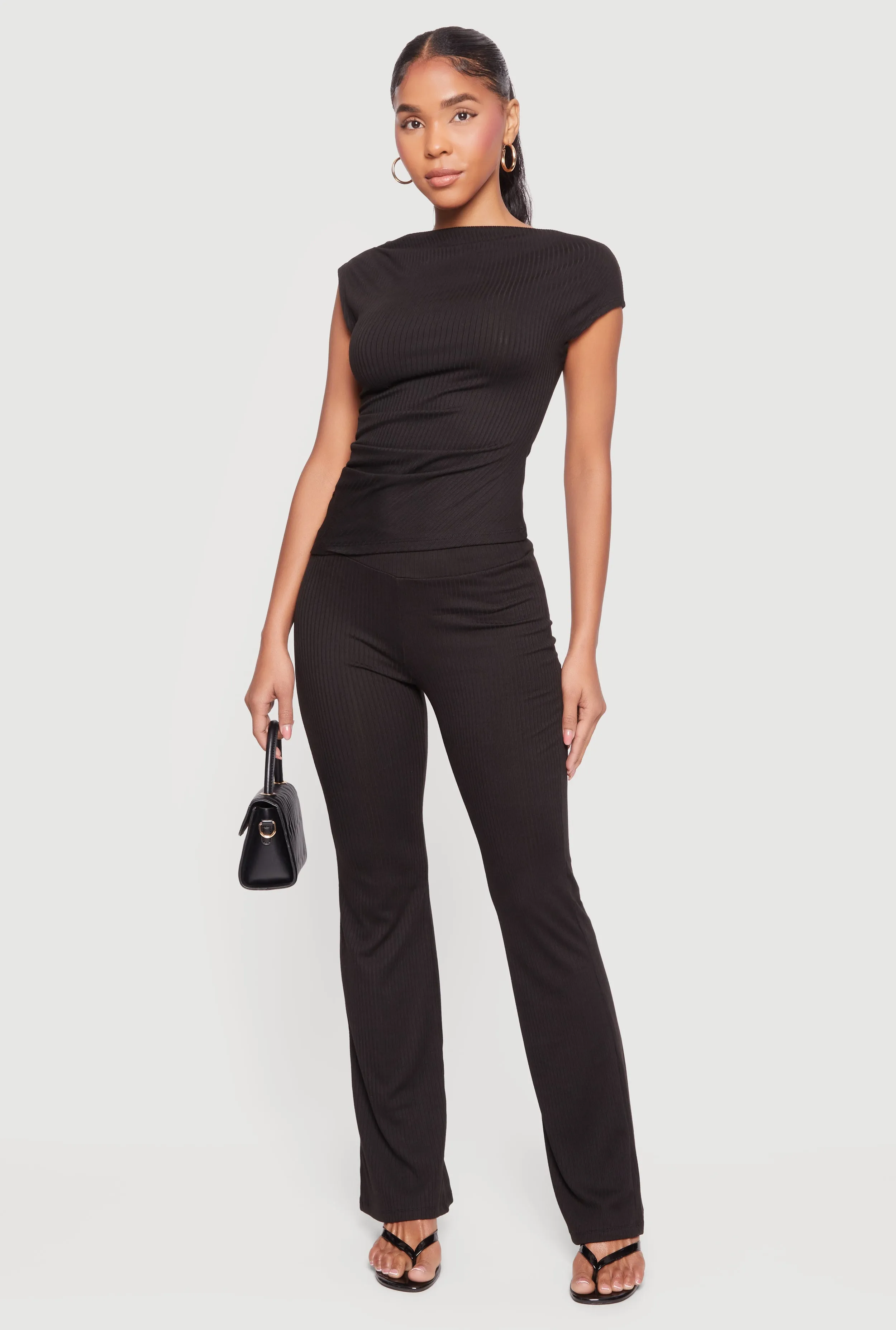 Ribbed Knit Straight Leg Pull On Pants sold by Rainbow