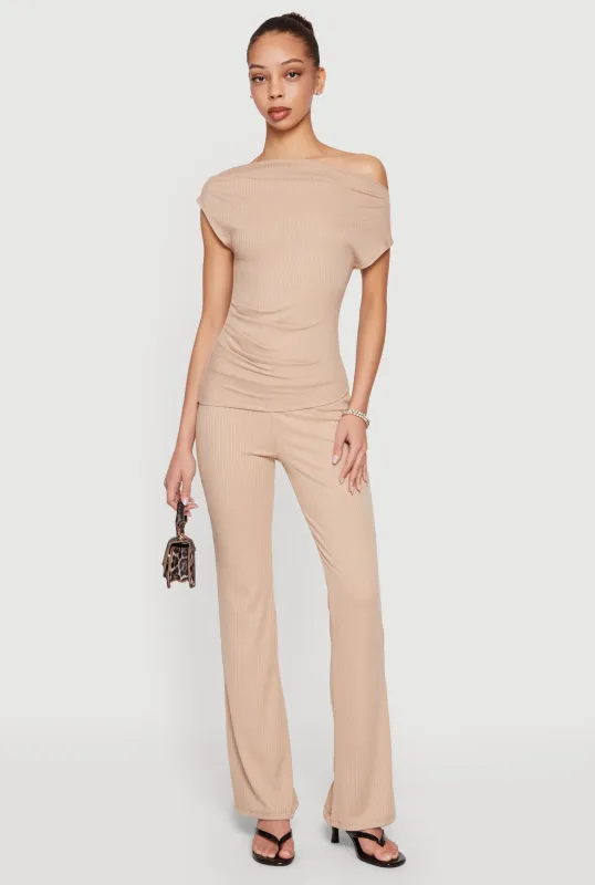 Ribbed Knit Straight Leg Pull On Pants sold by Rainbow