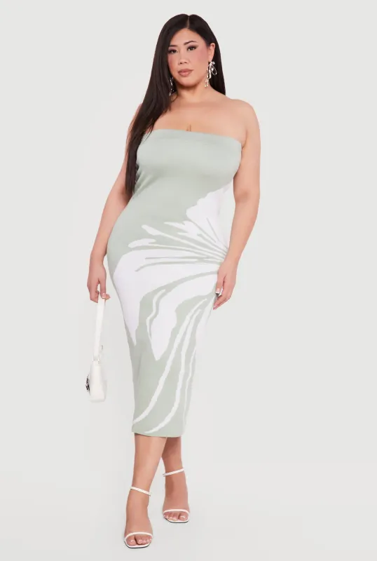 Plus Size Floral Tube Midi Dress made by Rainbow