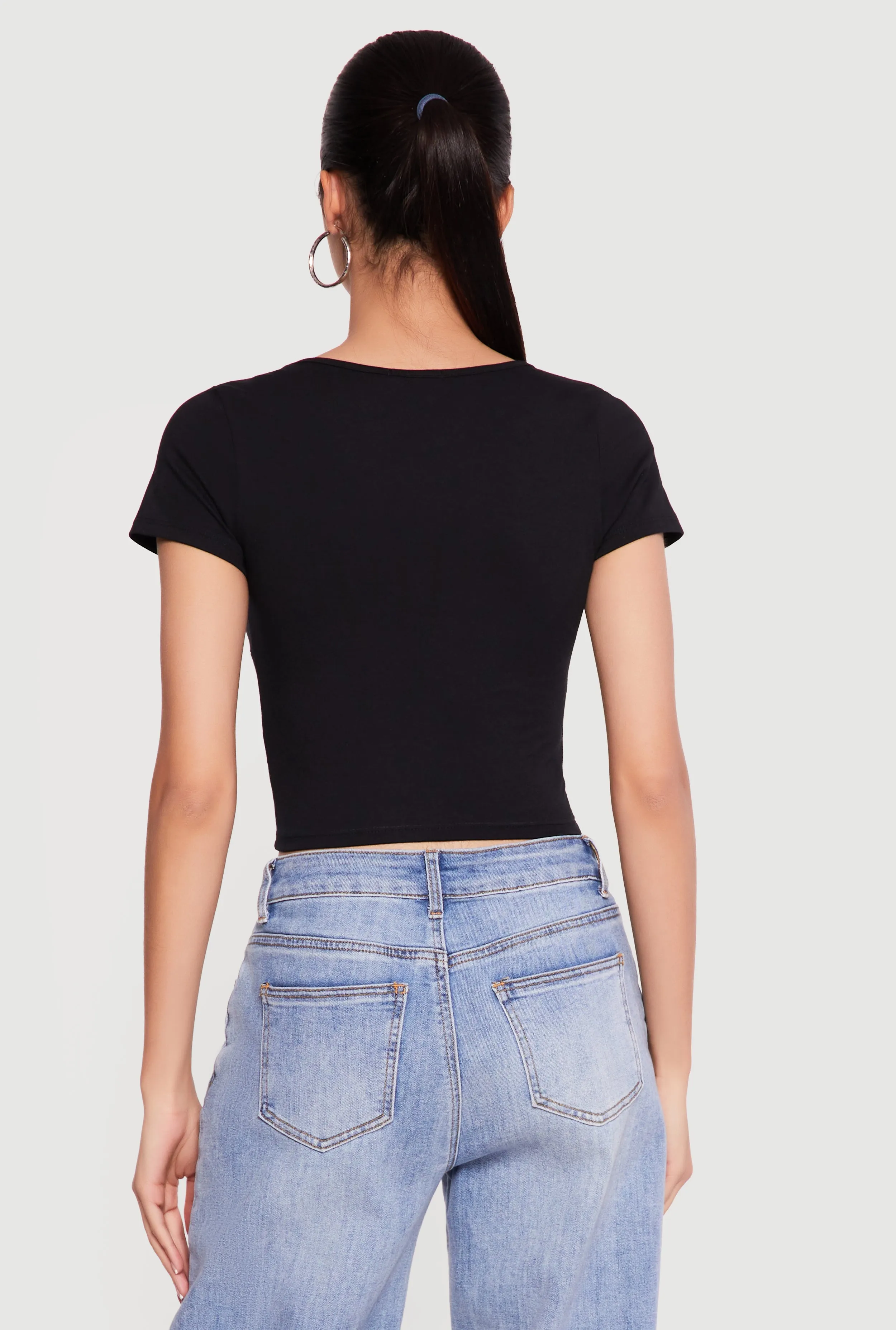 Lace Up Front Short Sleeve V-Neck Crop Top sold by Rainbow product image thumbnail 5