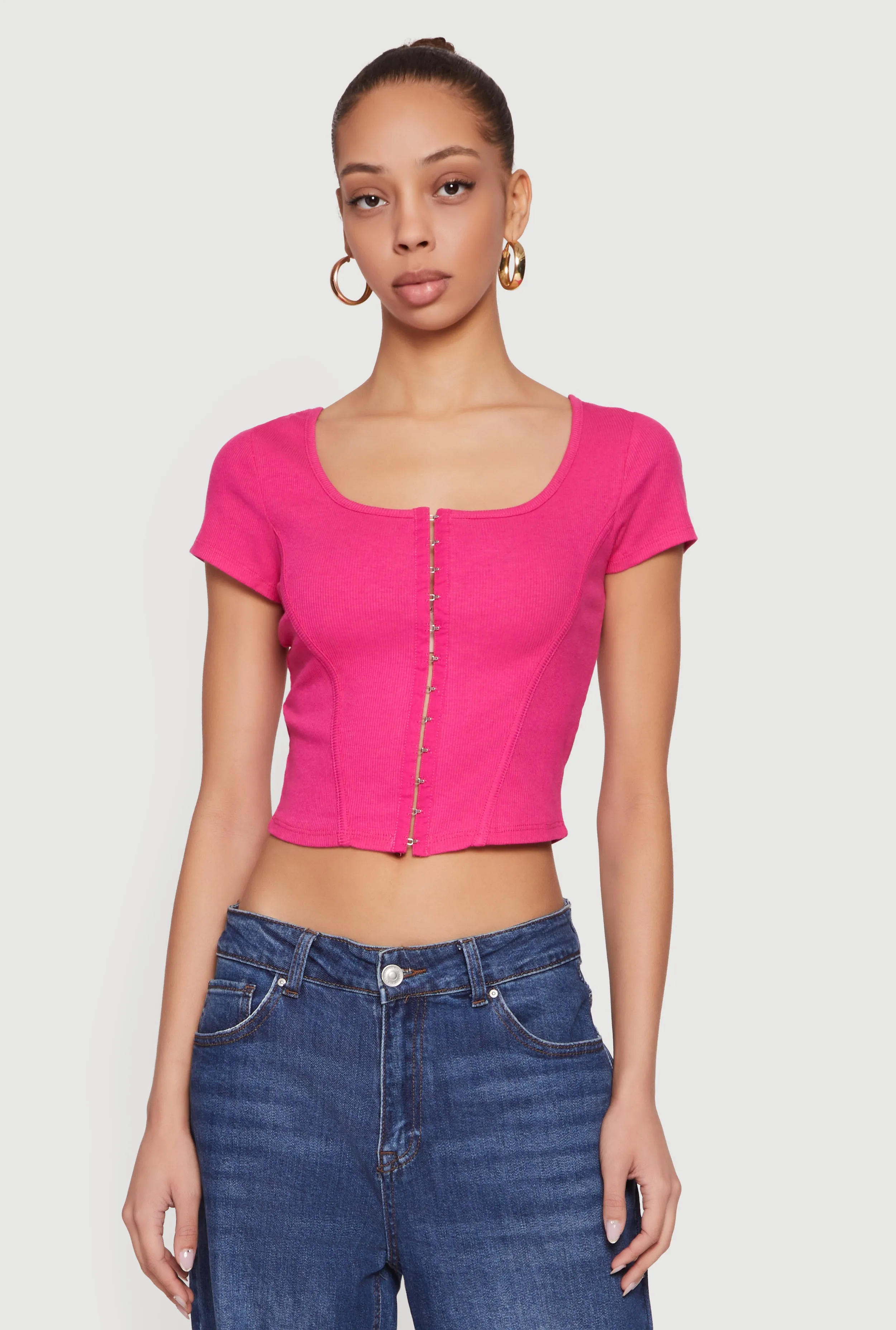 Rib Knit Hook and Eye Front Corset Crop Top sold by Rainbow product image thumbnail 2