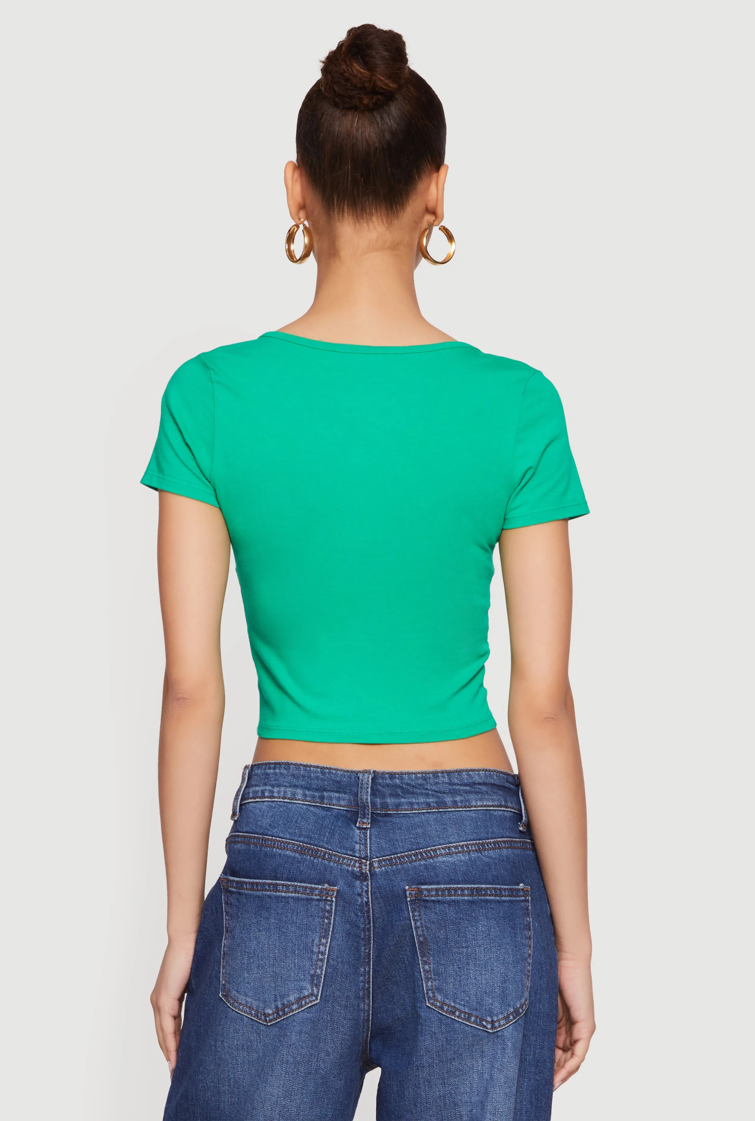 Lace Up Front Short Sleeve V-Neck Crop Top sold by Rainbow product image thumbnail 5