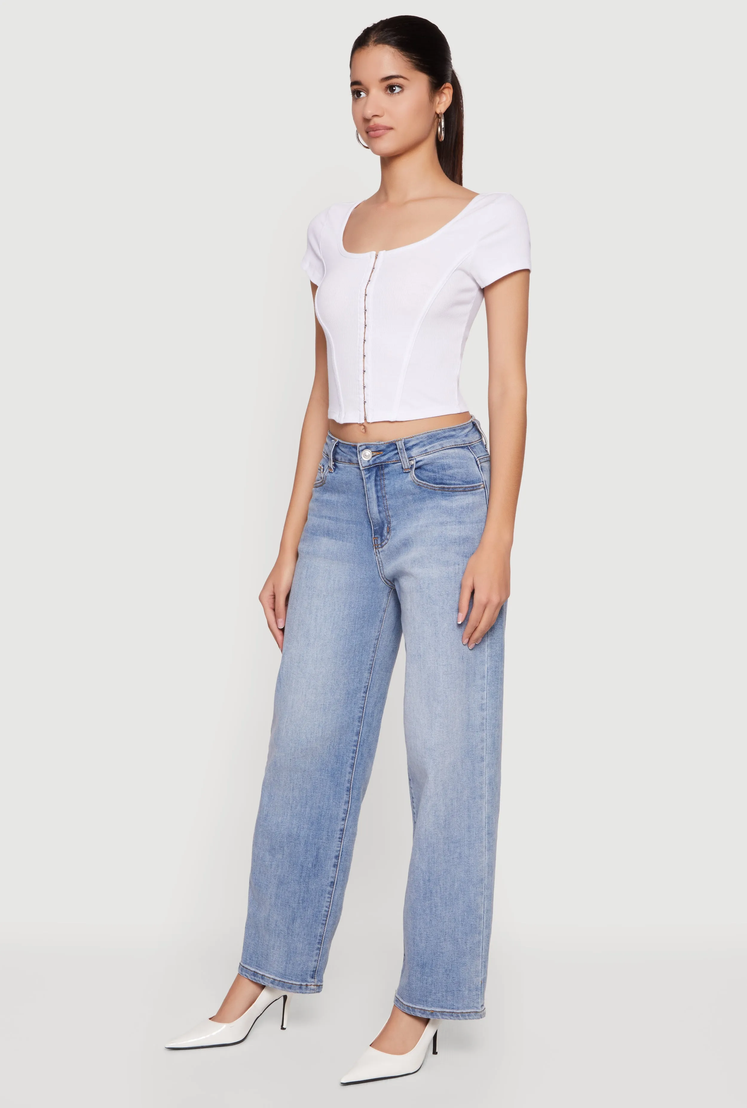 Rib Knit Hook and Eye Front Corset Crop Top sold by Rainbow product image thumbnail 3