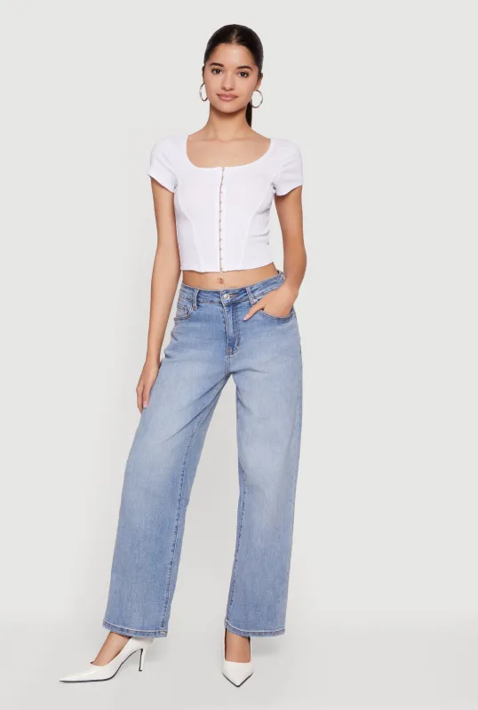 Rib Knit Hook and Eye Front Corset Crop Top sold by Rainbow