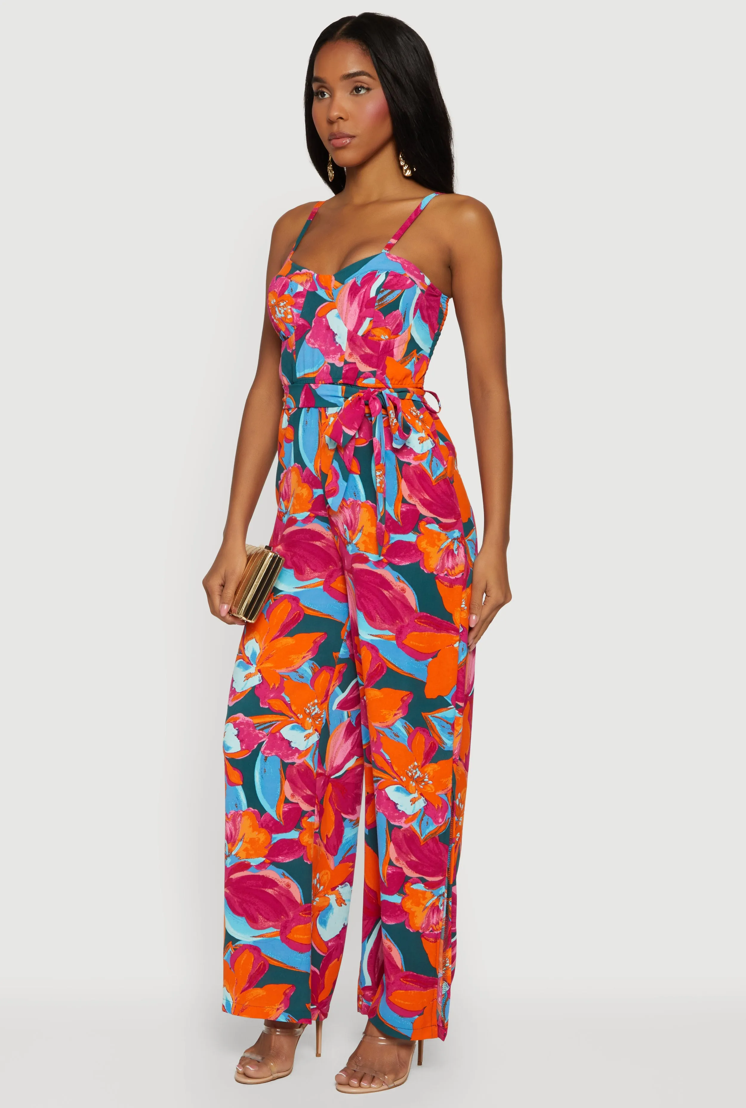 Crepe Knit Patterned Jumpsuit with Tie Waist Belt sold by Rainbow product image thumbnail 2