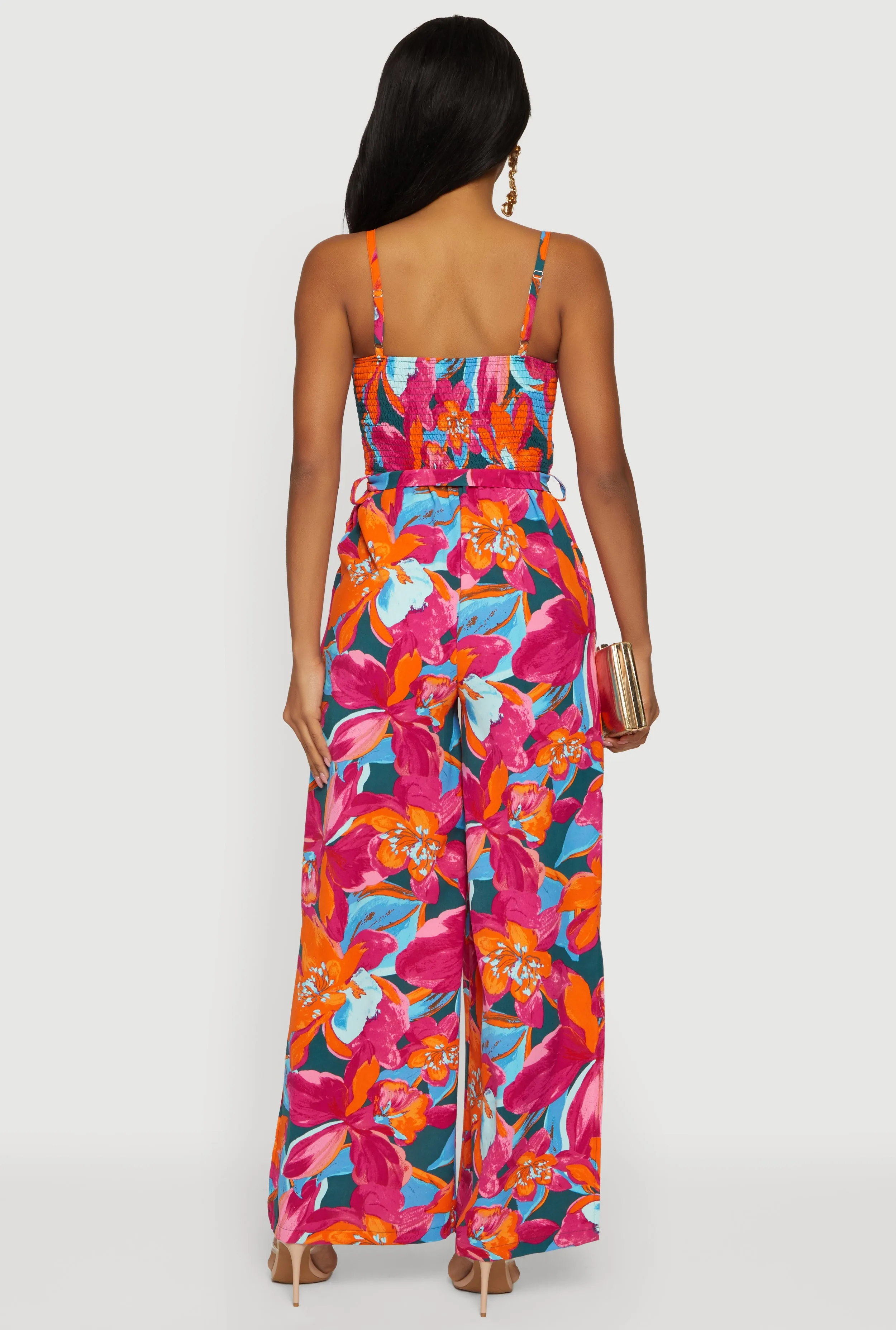 Crepe Knit Patterned Jumpsuit with Tie Waist Belt sold by Rainbow product image thumbnail 3