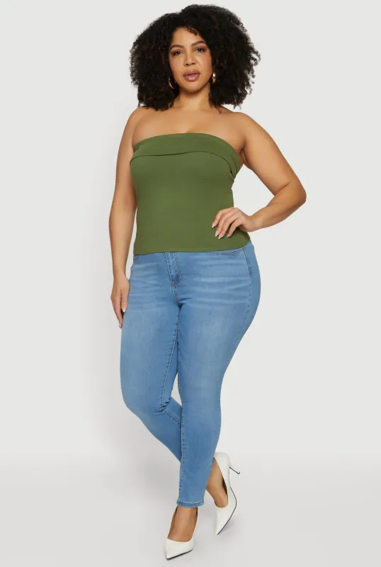 Plus Size Solid Fold Over Tube Top made by Rainbow
