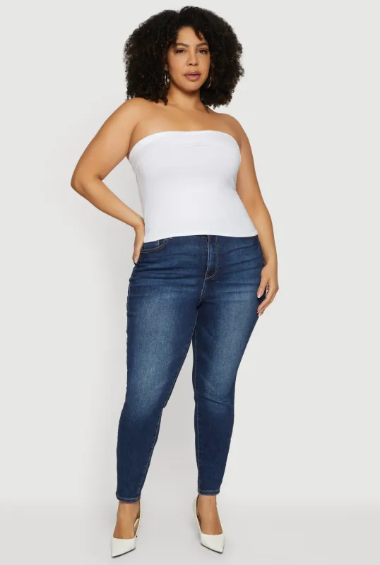 Plus Size Solid Fold Over Tube Top made by Rainbow