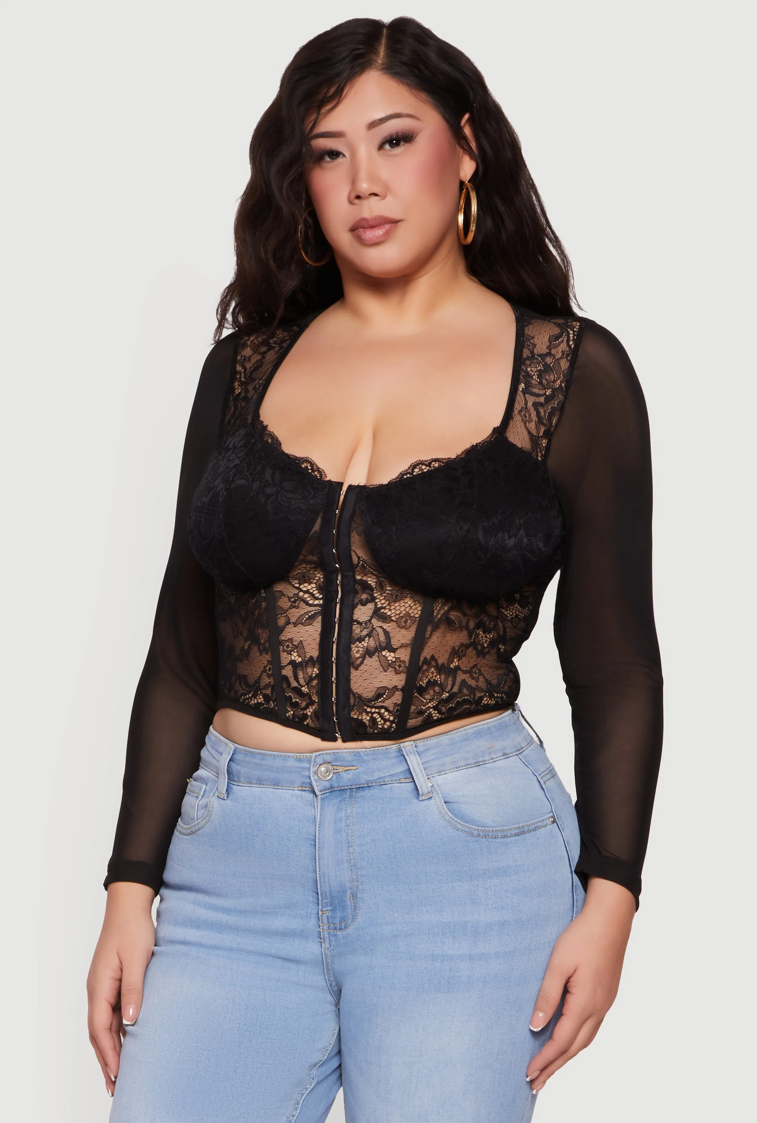 Plus Size Lace Long Sleeve Corset Crop Top sold by Rainbow product image thumbnail 2