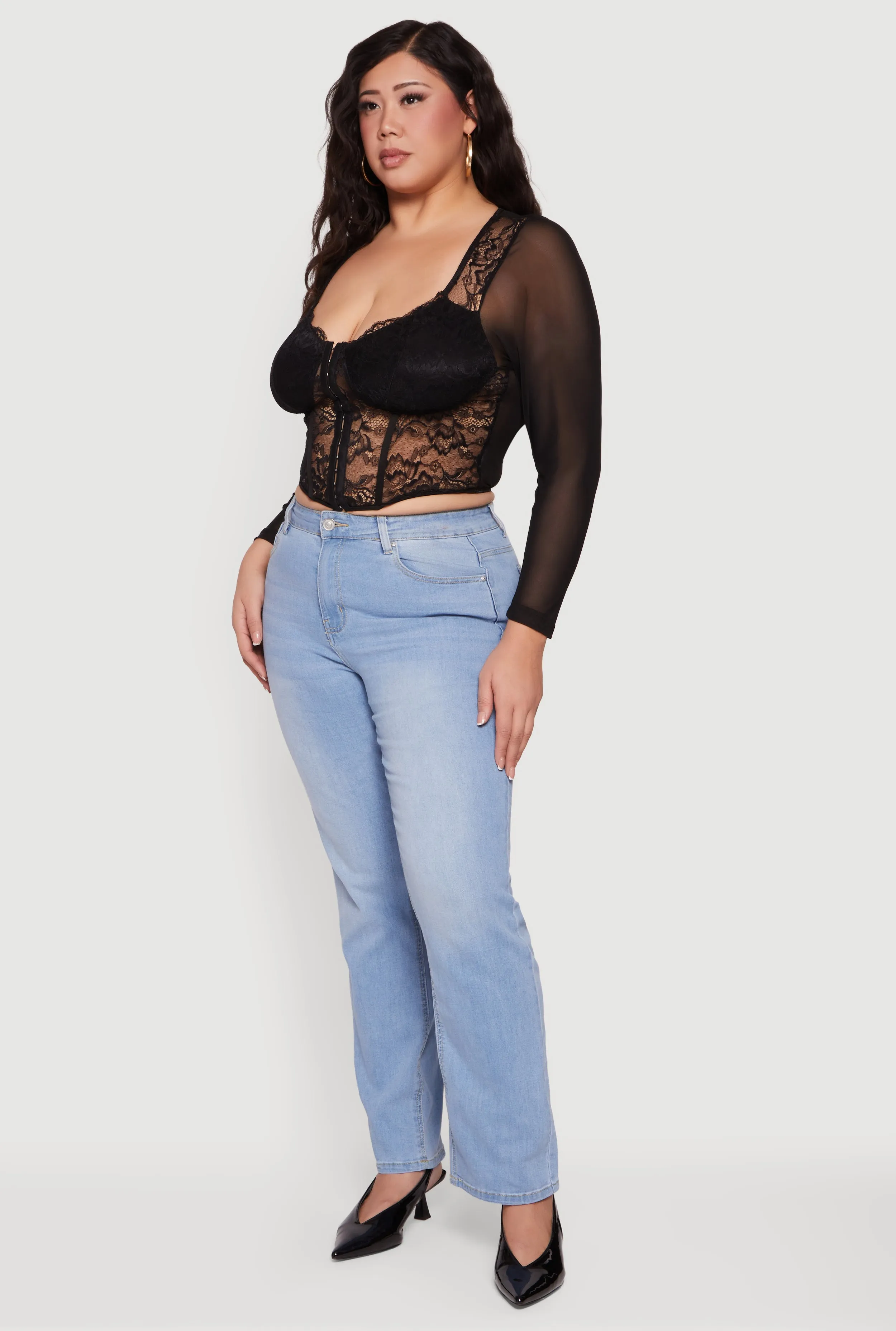 Plus Size Lace Long Sleeve Corset Crop Top sold by Rainbow product image thumbnail 3