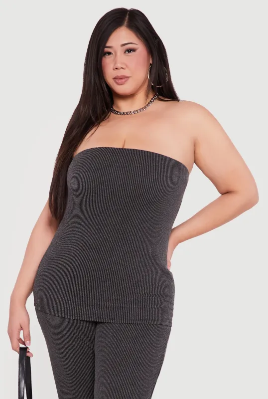 Plus Size Solid Rib Knit Tube Top sold by Rainbow