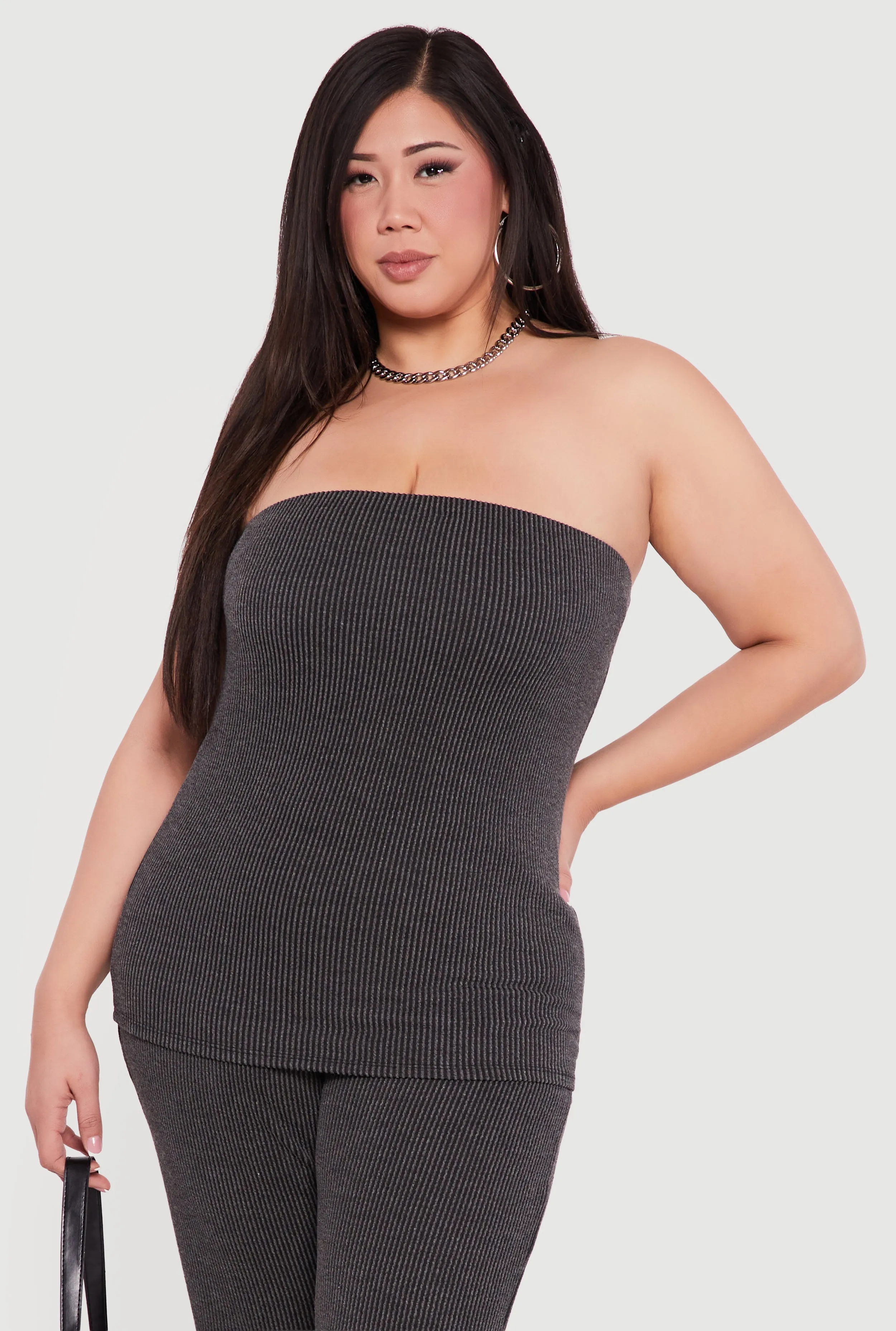 Plus Size Solid Rib Knit Tube Top sold by Rainbow