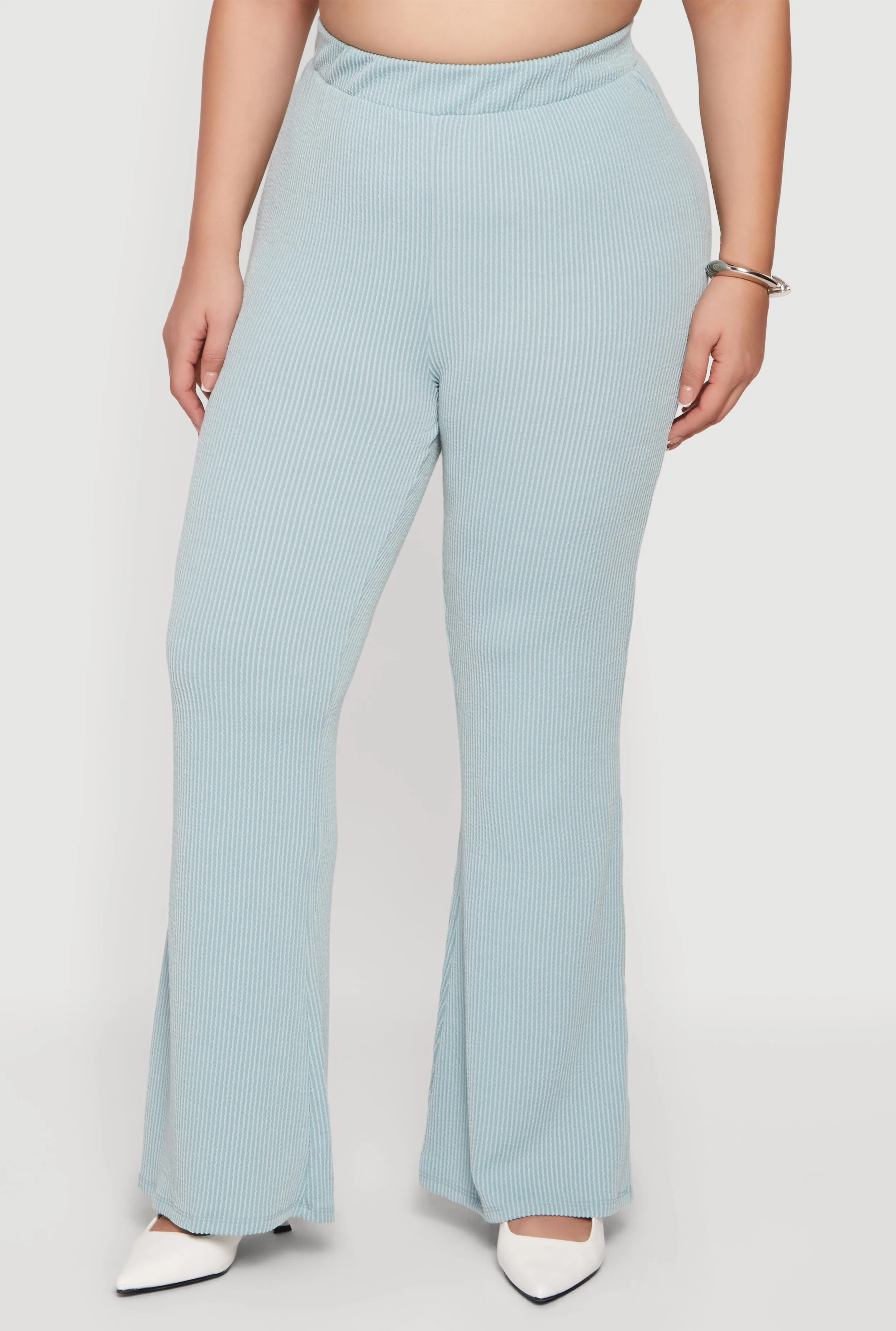 Plus Size Solid Rib Knit High Waisted Wide Leg Pants sold by Rainbow product image thumbnail 3
