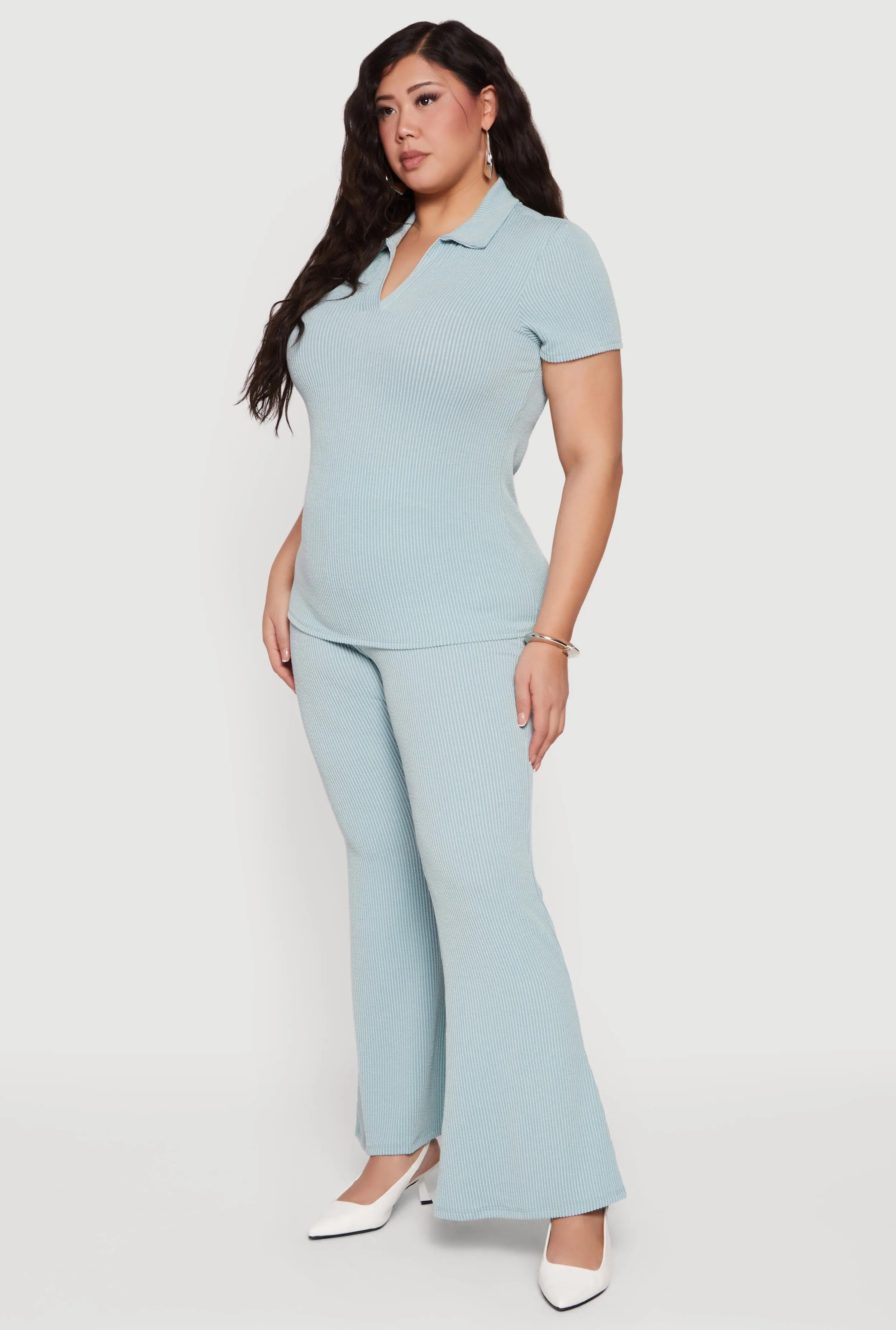 Plus Size Solid Rib Knit High Waisted Wide Leg Pants sold by Rainbow product image thumbnail 2