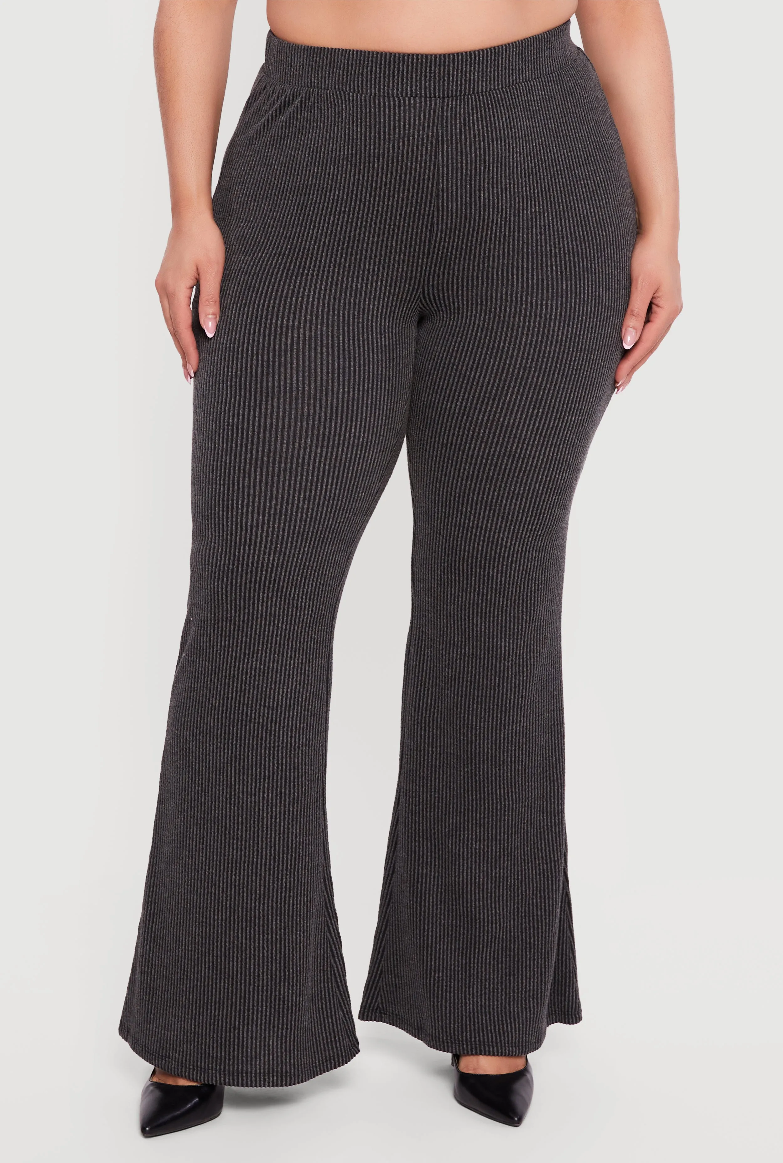 Plus Size Solid Rib Knit High Waisted Wide Leg Pants sold by Rainbow product image thumbnail 3