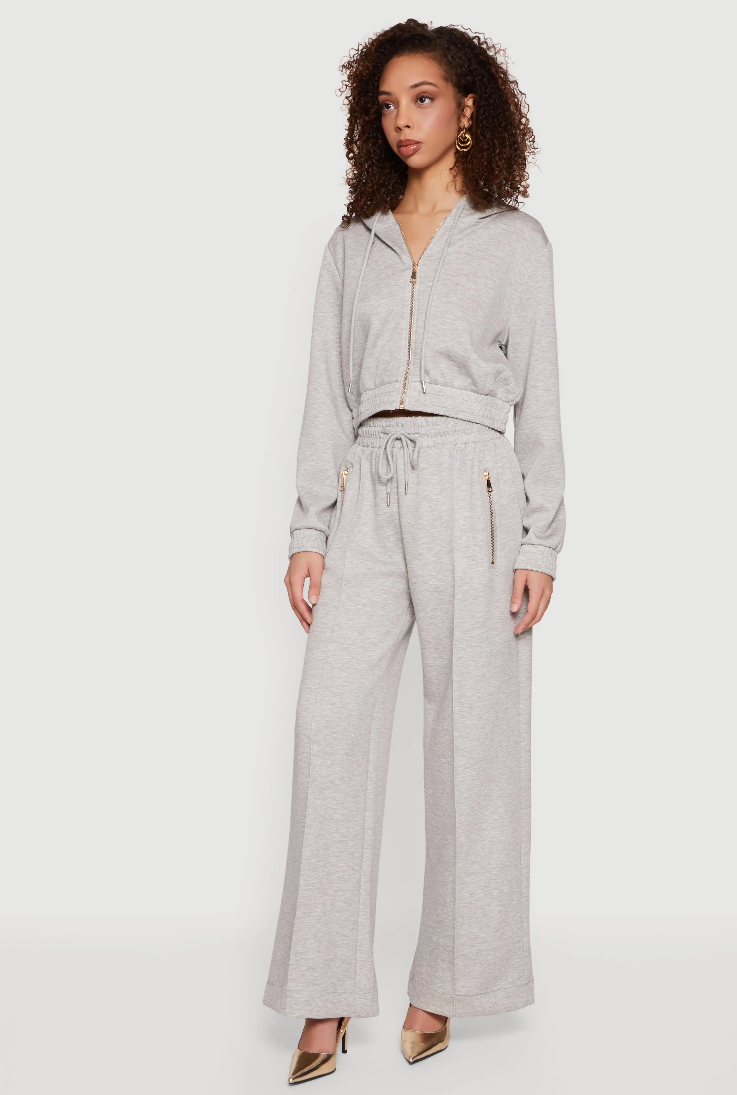 Cropped Long Sleeve Zip Front Drawstring Hoodie sold by Rainbow product image thumbnail 3