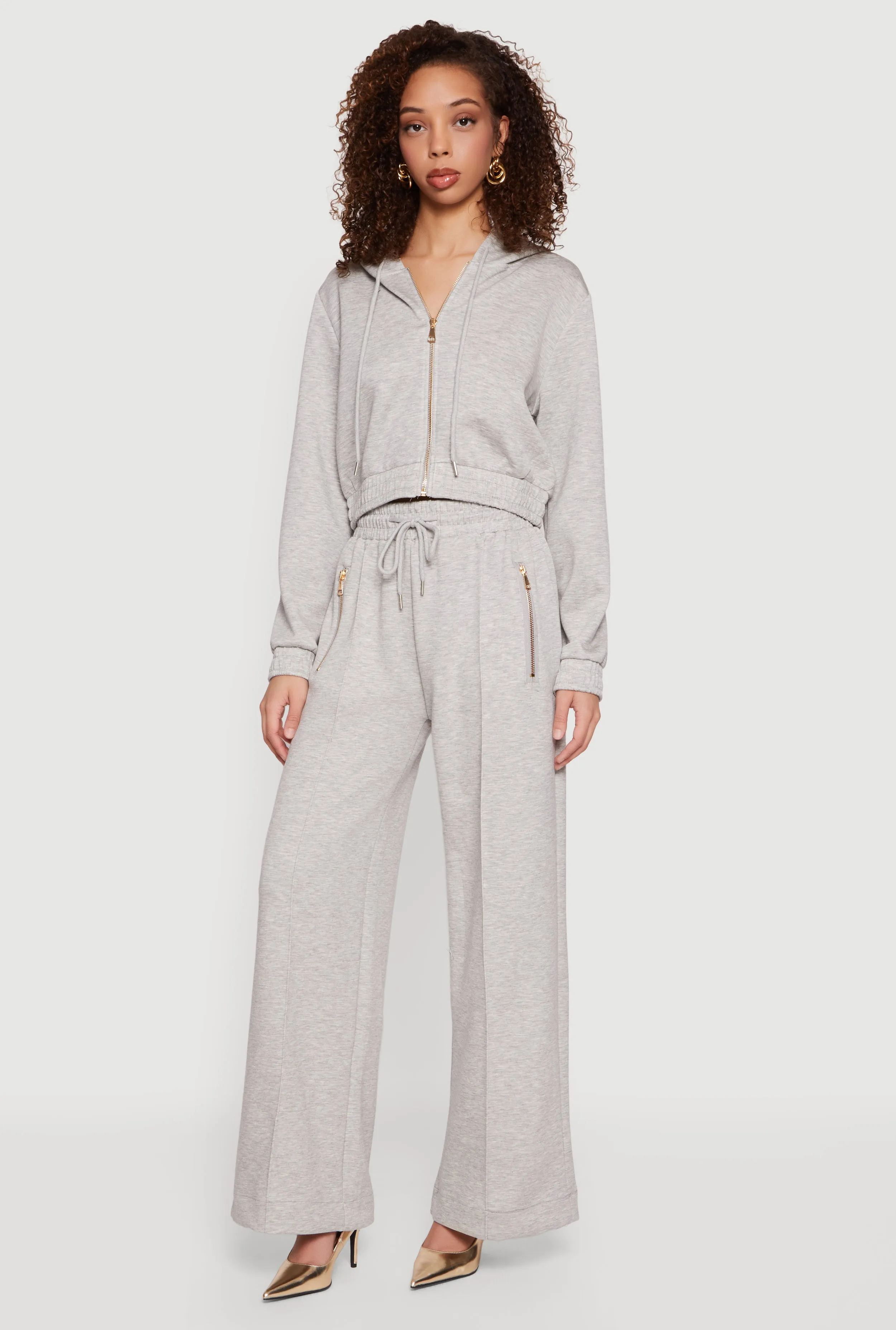 Cropped Long Sleeve Zip Front Drawstring Hoodie sold by Rainbow product image thumbnail 2