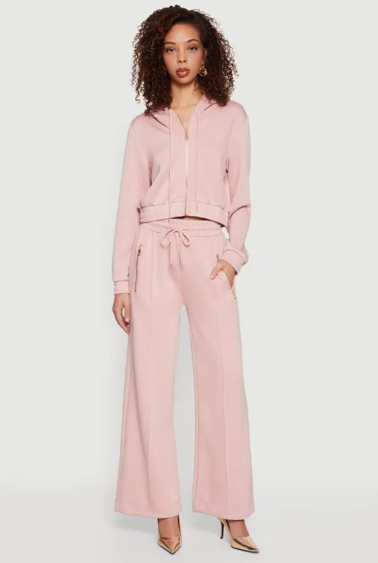 Pintuck Drawstring Waist Flare Sweatpants made by Rainbow