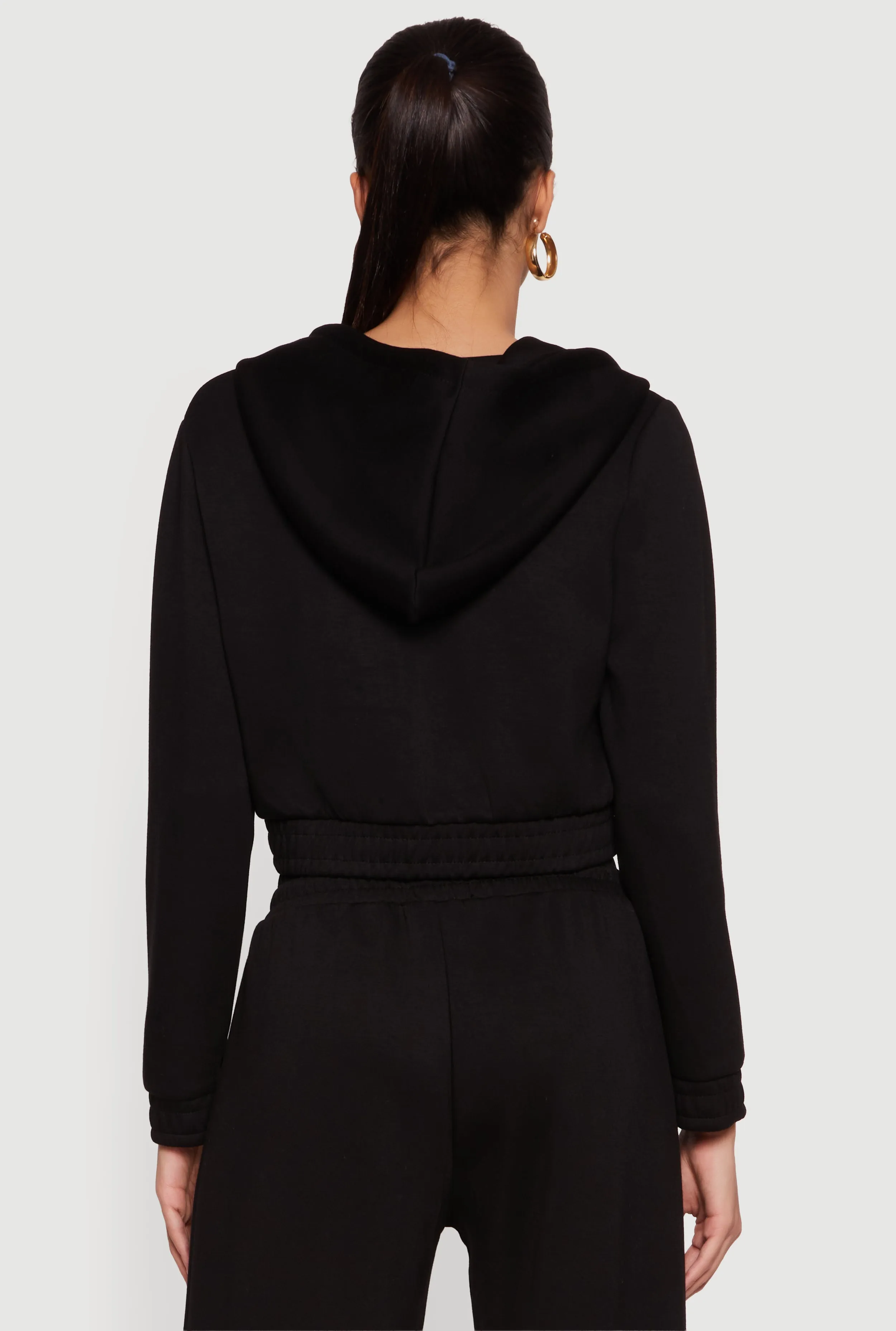 Cropped Long Sleeve Zip Front Drawstring Hoodie sold by Rainbow product image thumbnail 5