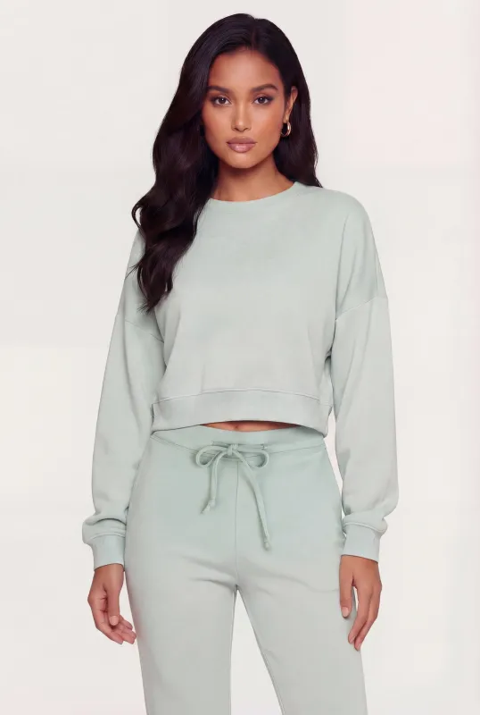 Cropped Long Sleeve Crew Neck Pullover Sweatshirt made by Rainbow