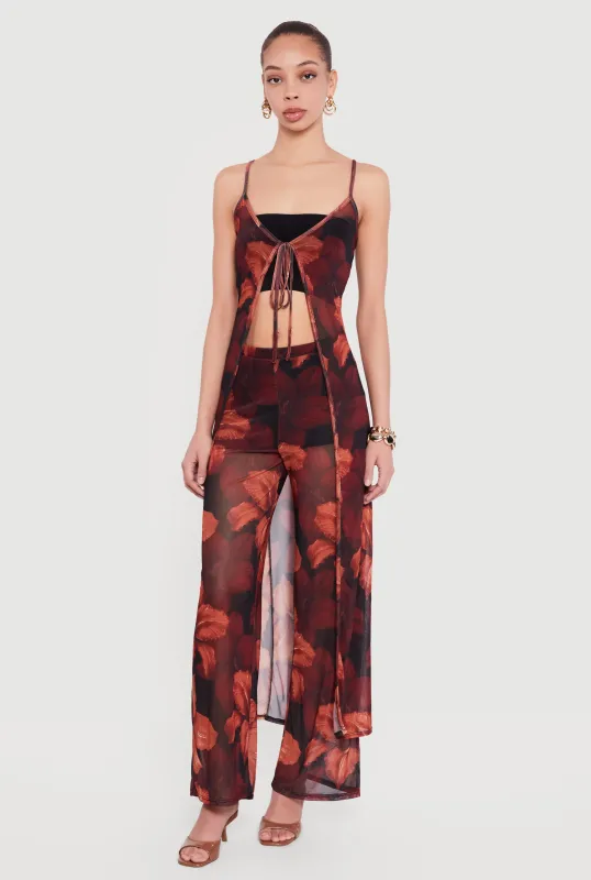 Mid Rise Floral Print Mesh Pants sold by Rainbow
