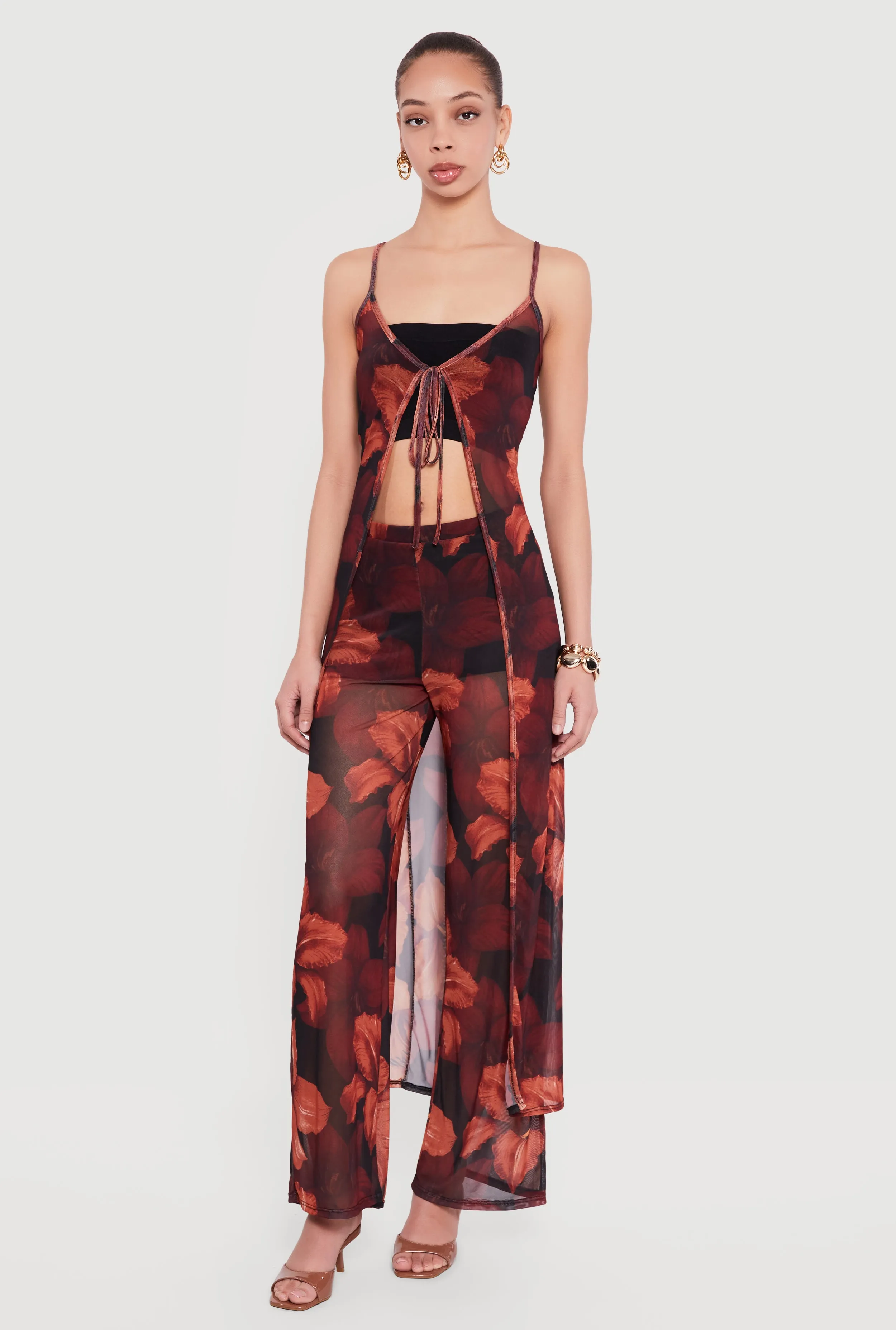 Mid Rise Floral Print Mesh Pants sold by Rainbow